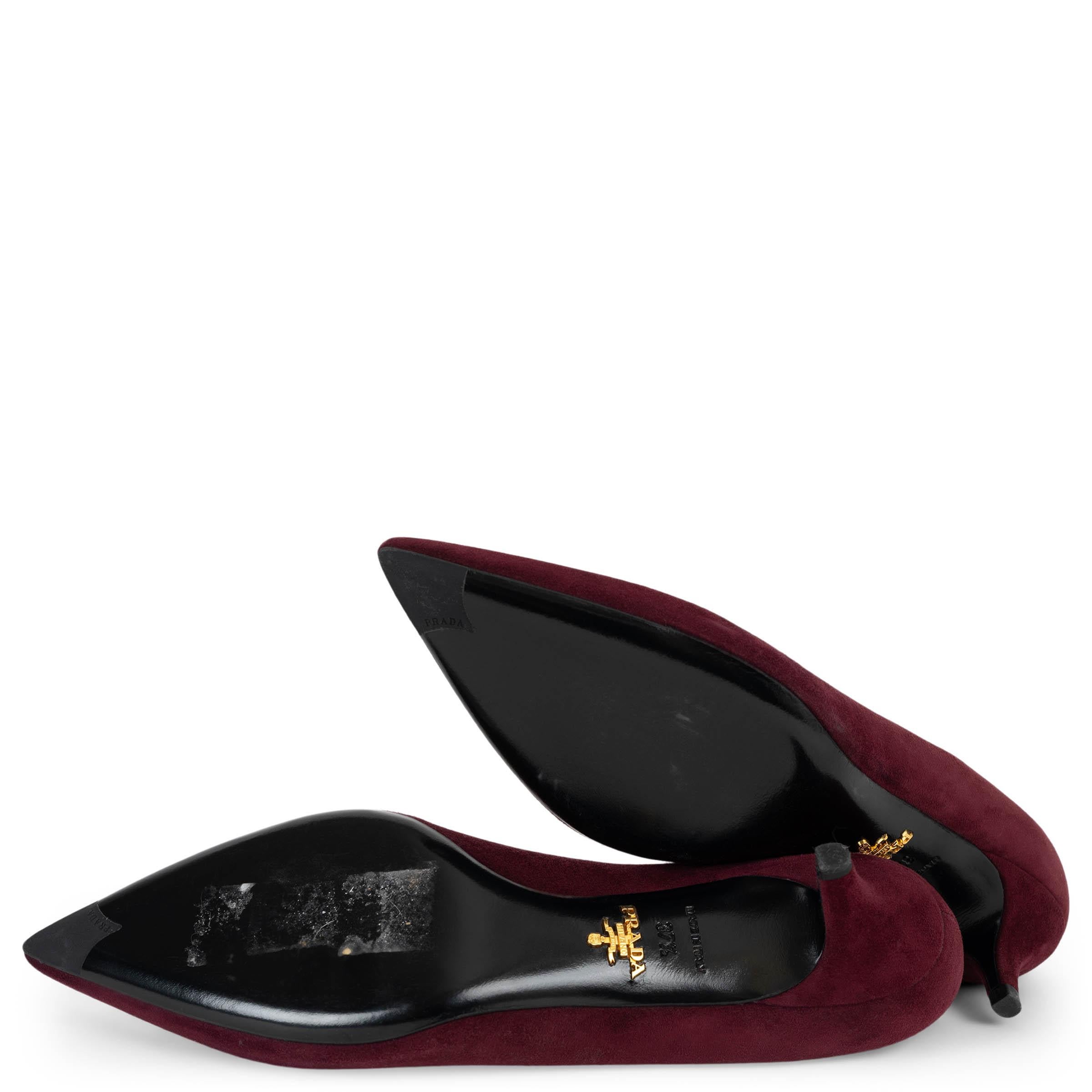 PRADA burgundy suede CLASSIC POINTED TOE Pumps Shoes 37.5 For Sale 4