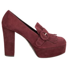 Prada Burgundy Suede Fringed Detail Heels Size IT 39.5