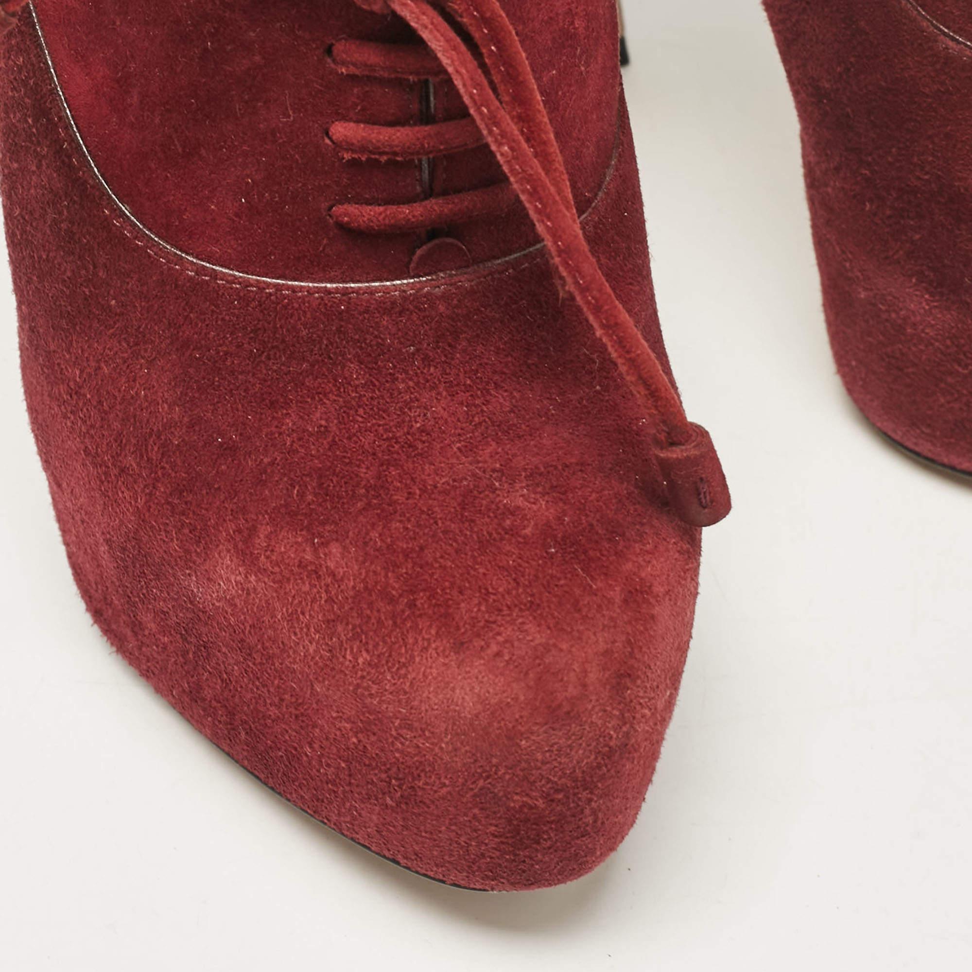 Prada Burgundy Suede Lace Up Booties Size 37.5 For Sale 3