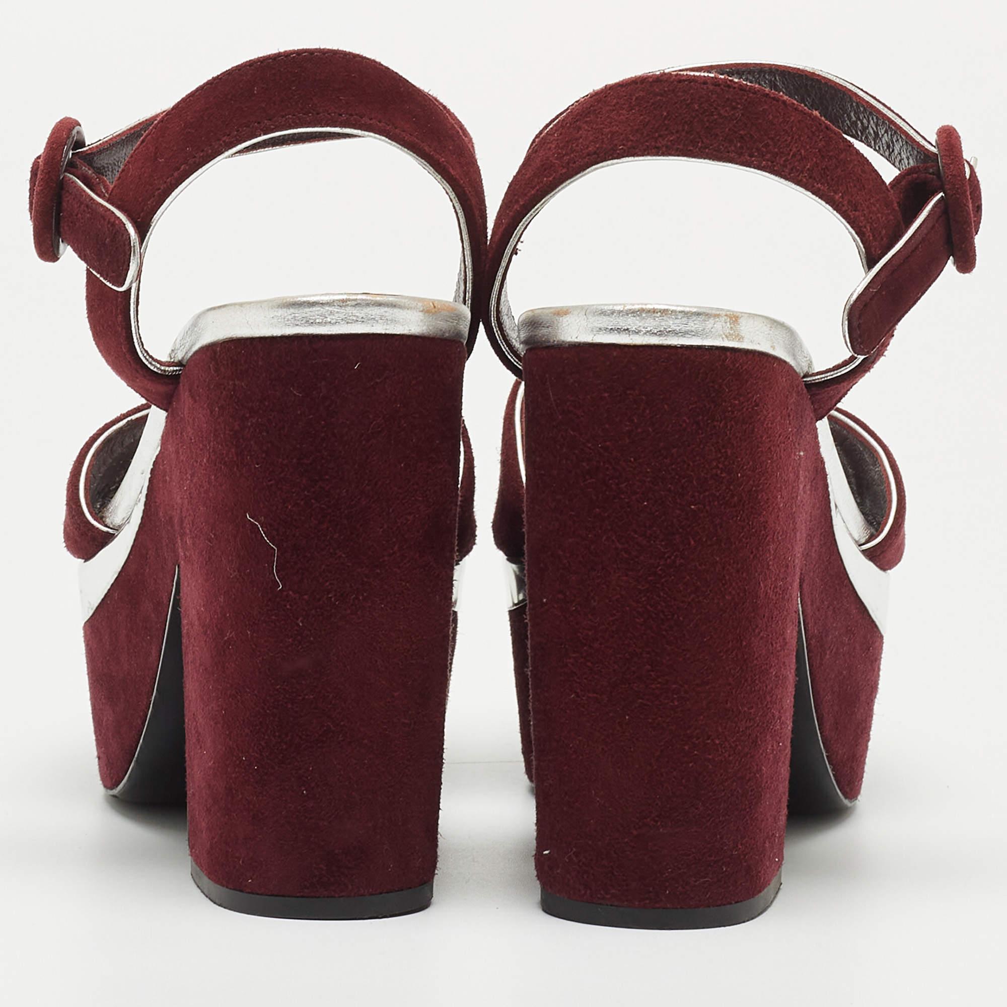 Prada Burgundy Suede Platform Block Heels Ankle Strap Sandals Size 36 2