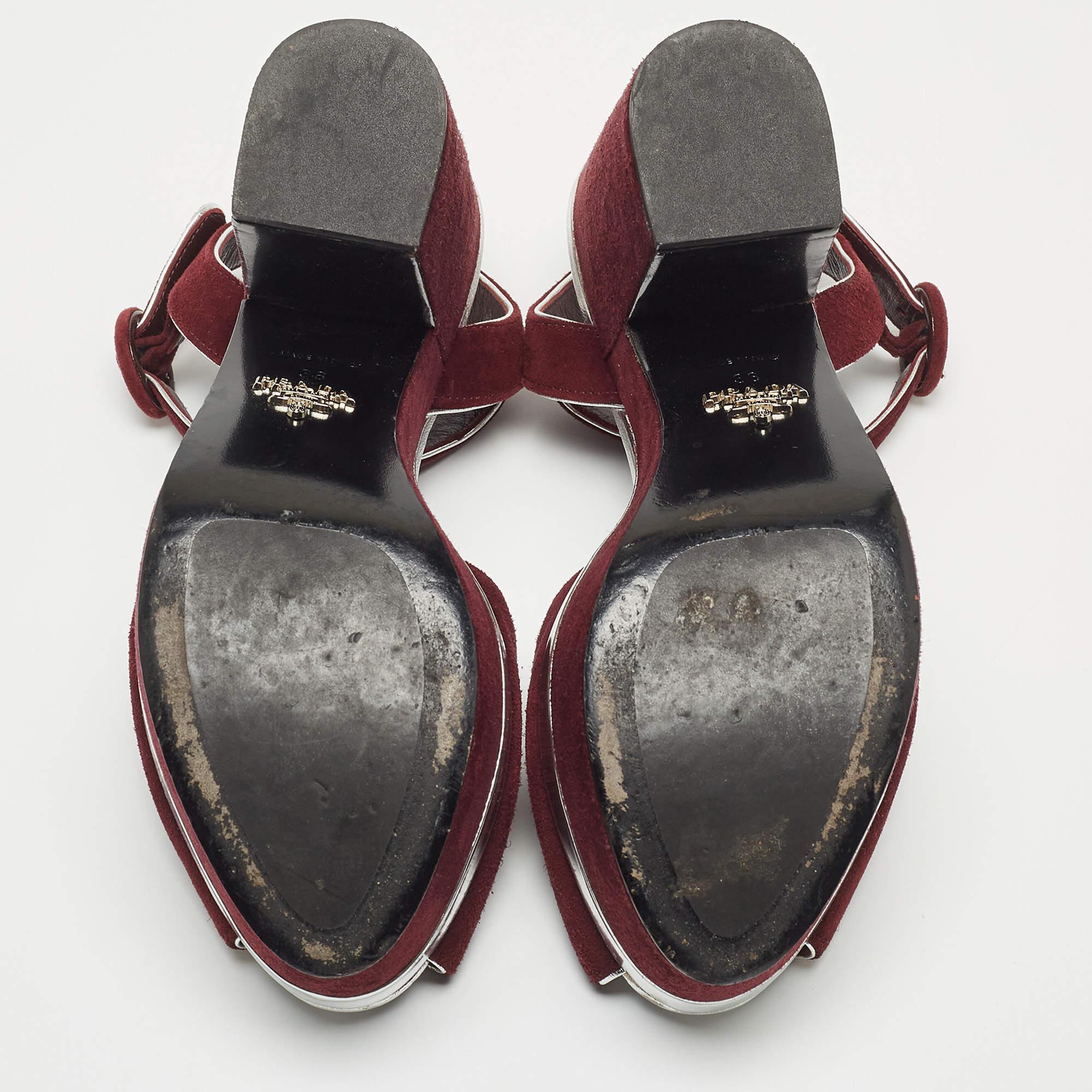 Prada Burgundy Suede Platform Block Heels Ankle Strap Sandals Size 36 3