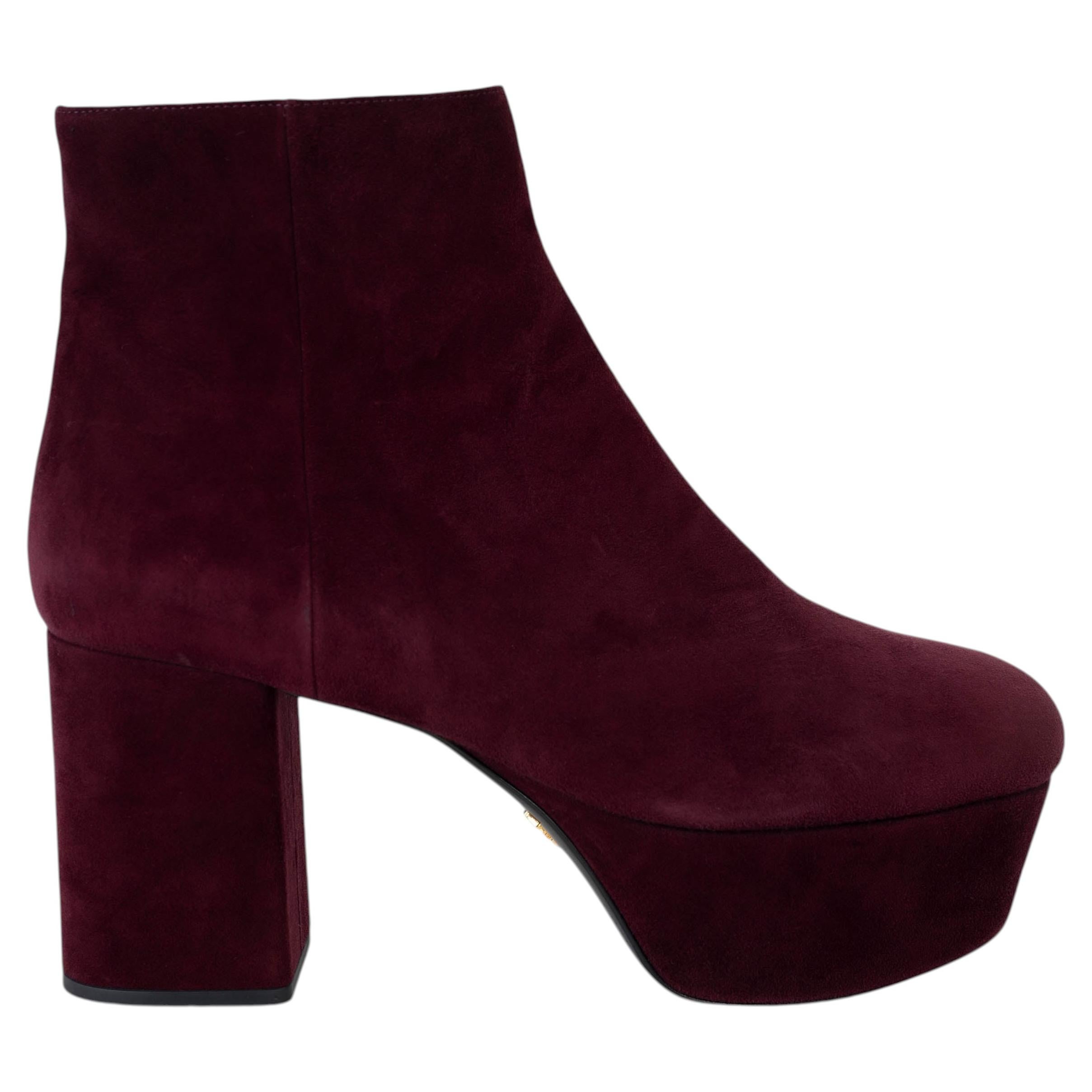 PRADA daim bordeaux PLATFORM Sandales Chaussures 36.5 en vente