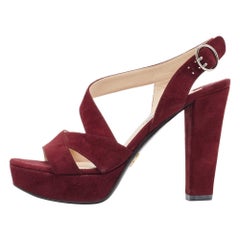 Prada Burgundy Suede Platform Slingback Sandals Size 36.5