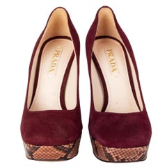 PRADA burgundy suede PYTHON PLATFORM Pumps Shoes 36