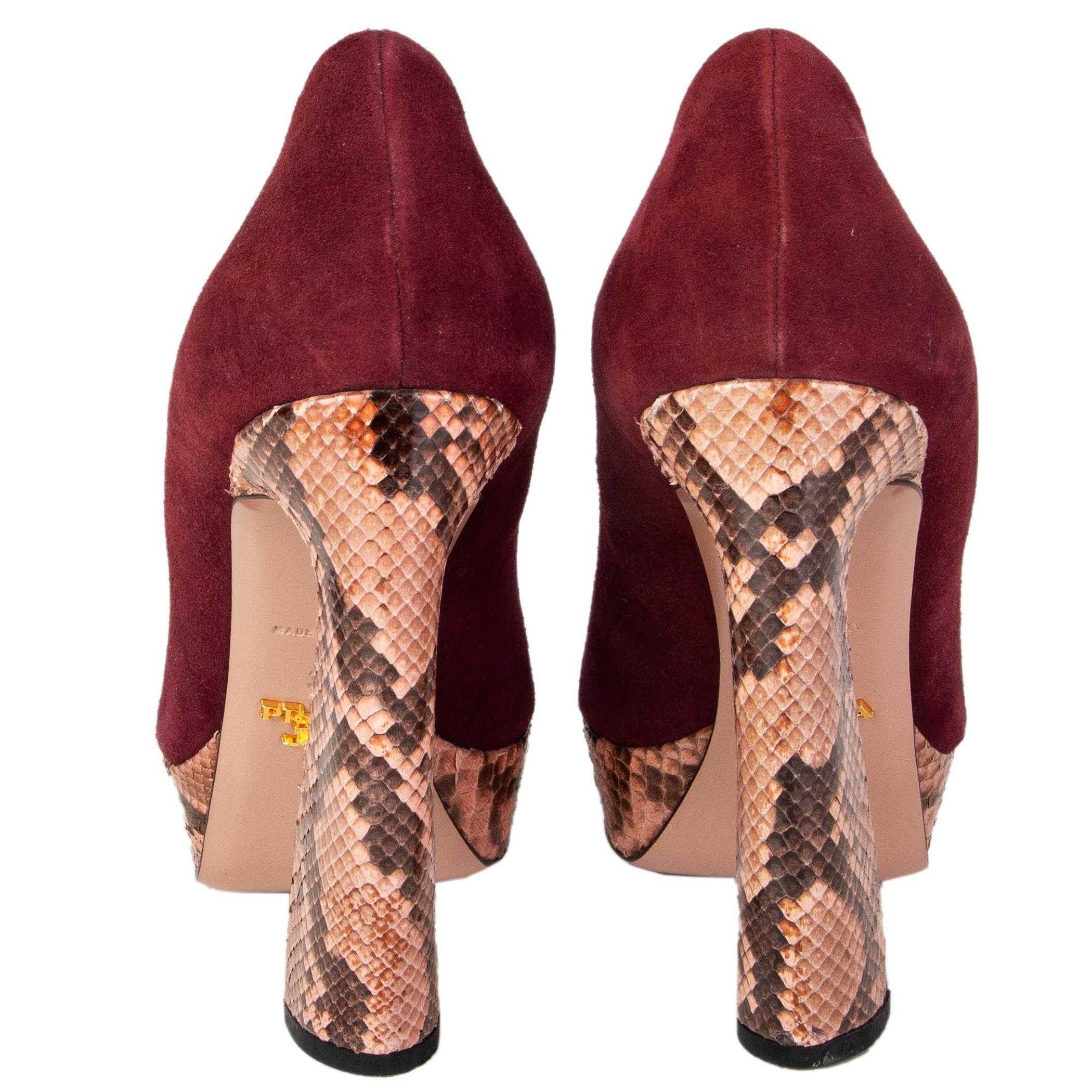 PRADA burgundy suede PYTHON PLATFORM Pumps Shoes 36 In Excellent Condition For Sale In Zürich, CH