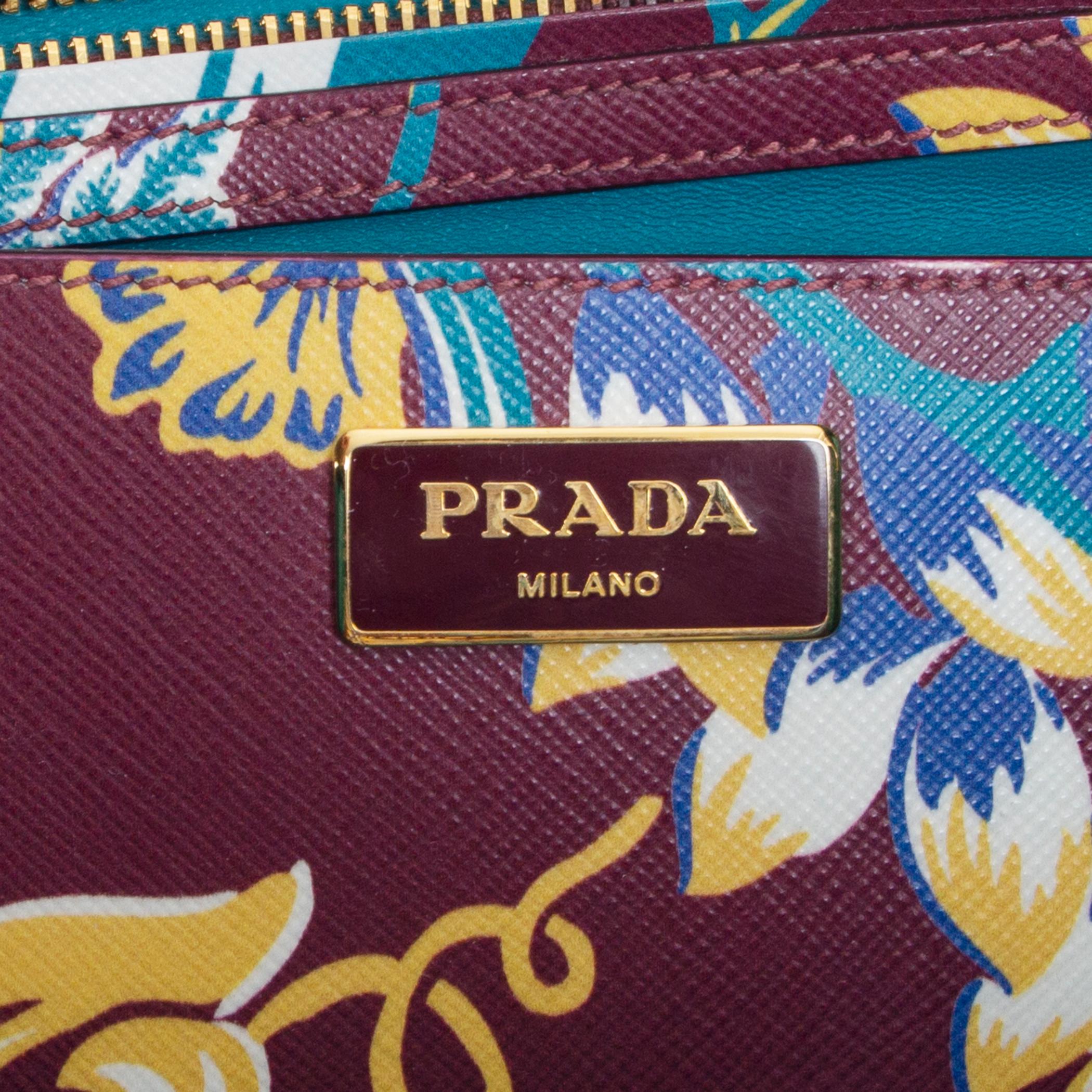 PRADA burgundy Suffiano leather FLORAL BAULETTO Shoulder Bag 1