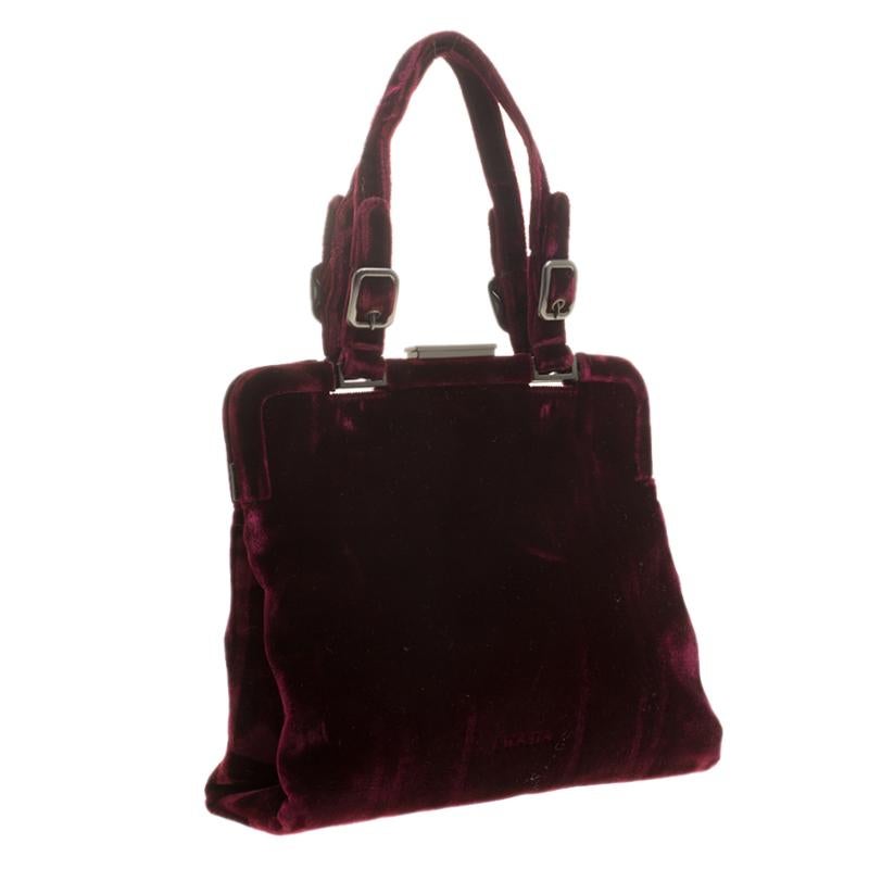 Black Prada Burgundy Velvet Frame Bag