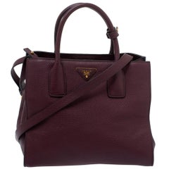 Prada Burgund Vitello Danio Leder Shopper Tote