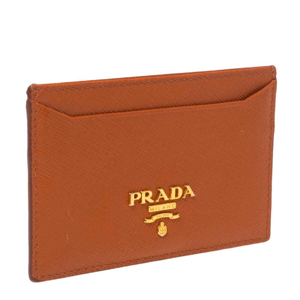 Prada Burnt Orange Saffiano Lux Leather Card Holder 6