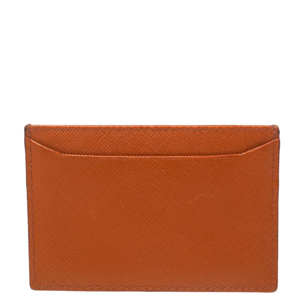 Prada Burnt Orange Saffiano Lux Leather Card Holder 1