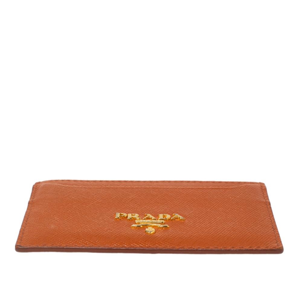 Prada Burnt Orange Saffiano Lux Leather Card Holder 4
