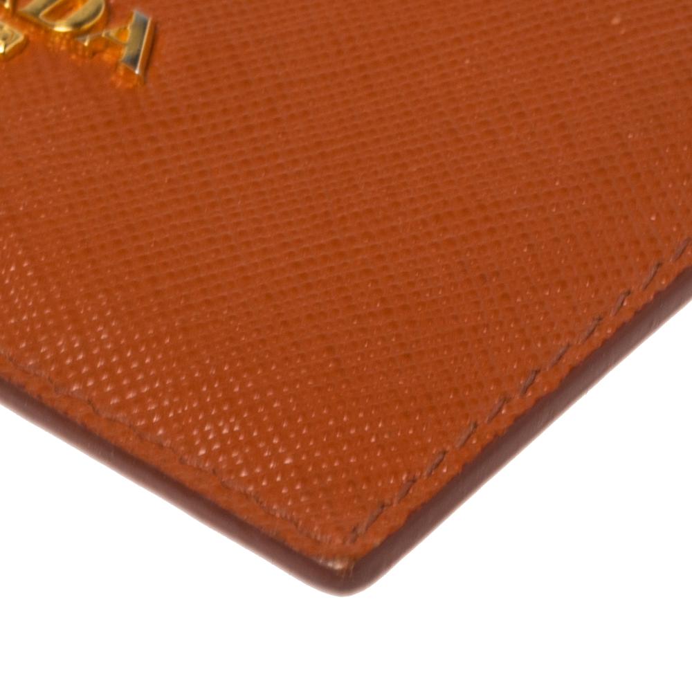 Prada Burnt Orange Saffiano Lux Leather Card Holder 5