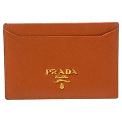 Prada Burnt Orange Saffiano Lux Leather Card Holder