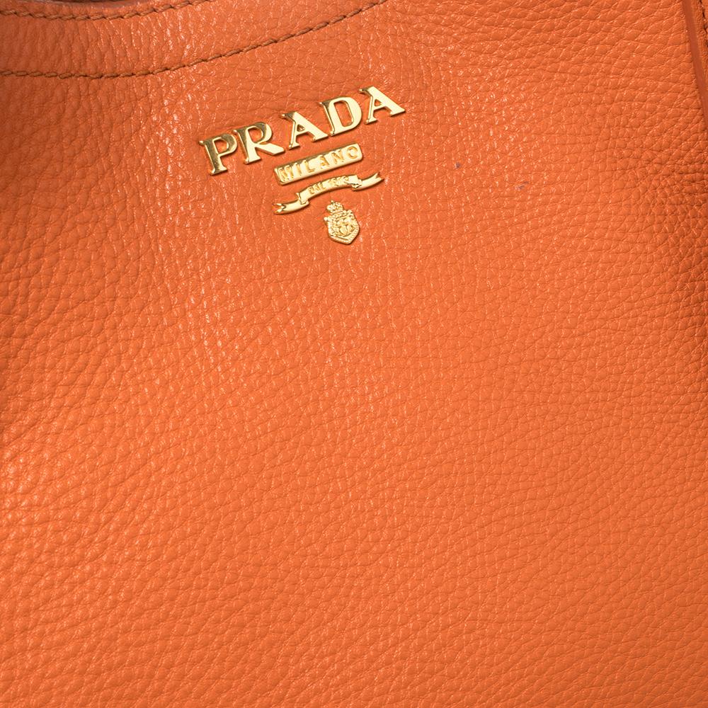 Prada Burnt Orange Vitello Daino Leather Snap Shoulder Bag 5