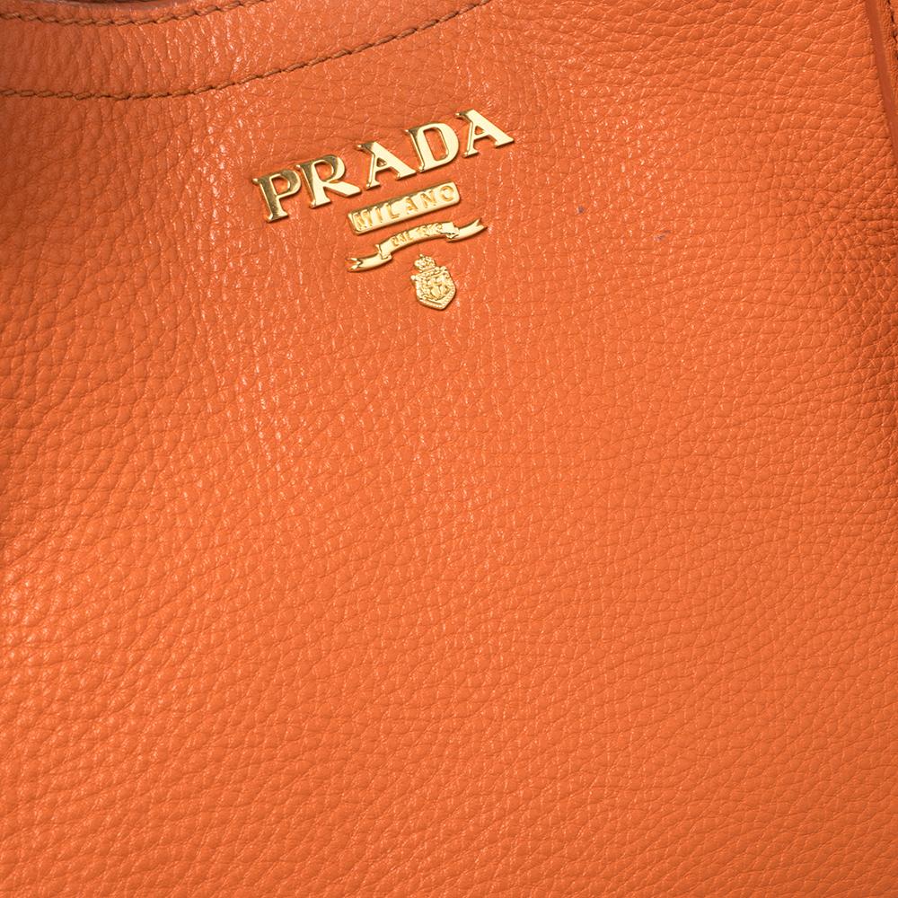 Prada Gebrannte Orange Vitello Daino Leder Snap Umhängetasche 5