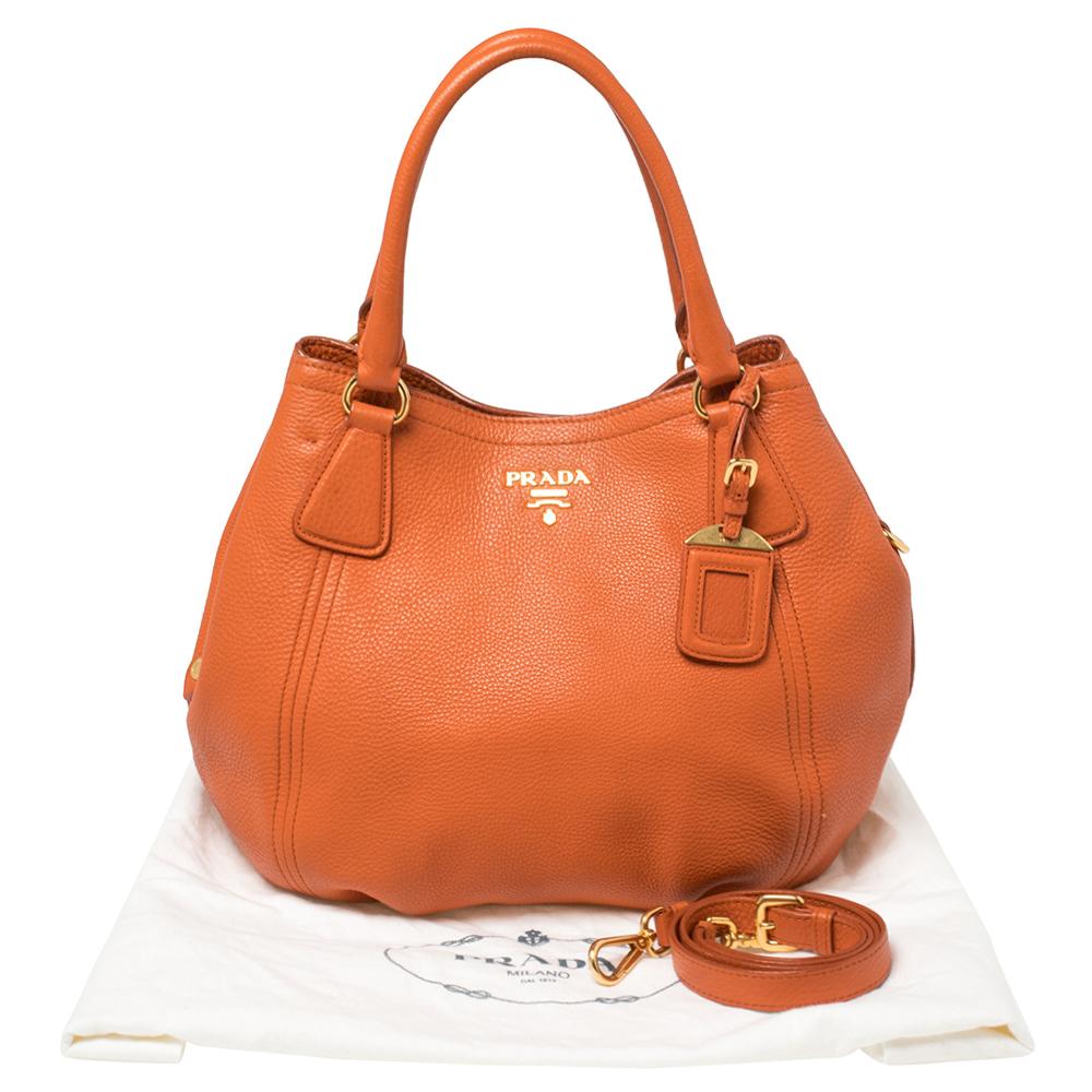 Prada Burnt Orange Vitello Daino Leather Snap Shoulder Bag 6