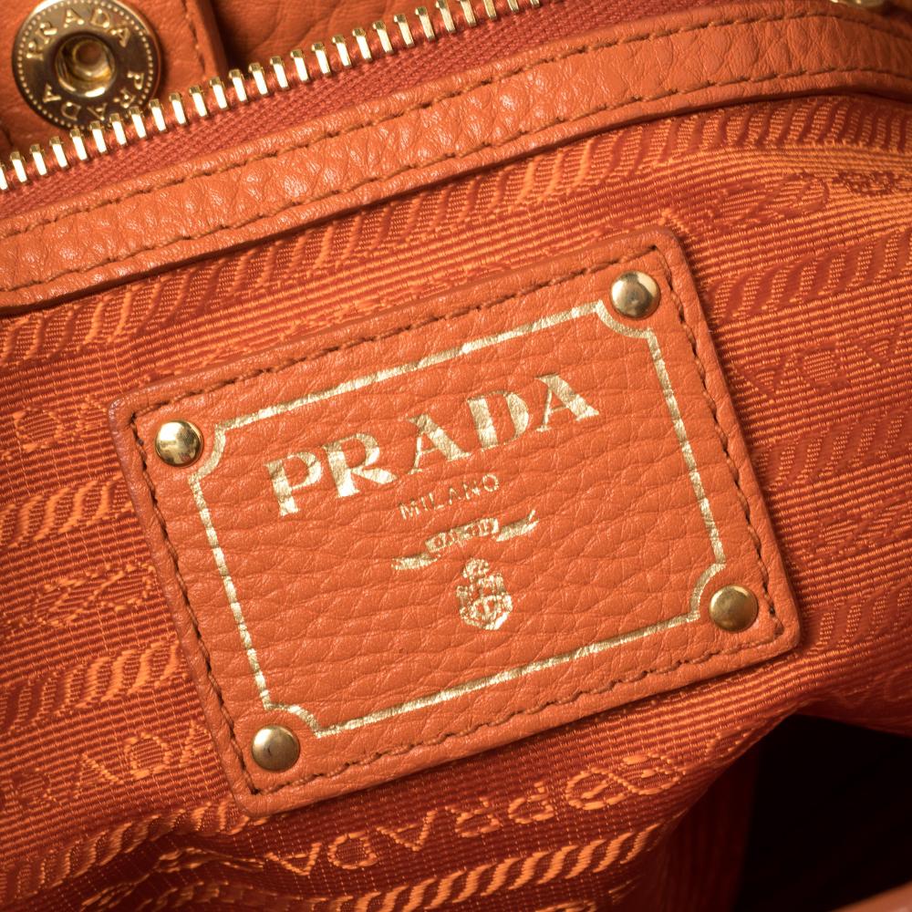 Prada Burnt Orange Vitello Daino Leather Snap Shoulder Bag 1