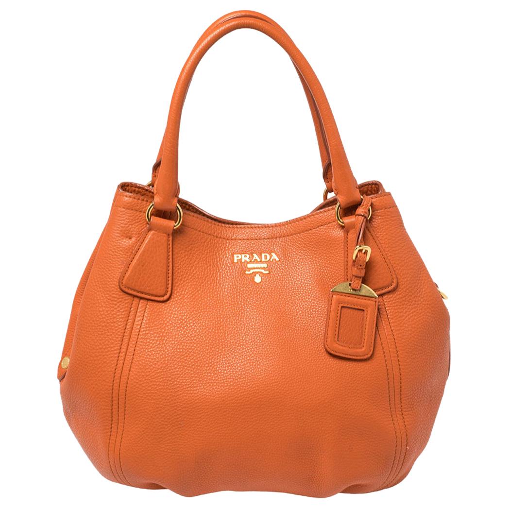 Prada Burnt Orange Vitello Daino Leather Snap Shoulder Bag