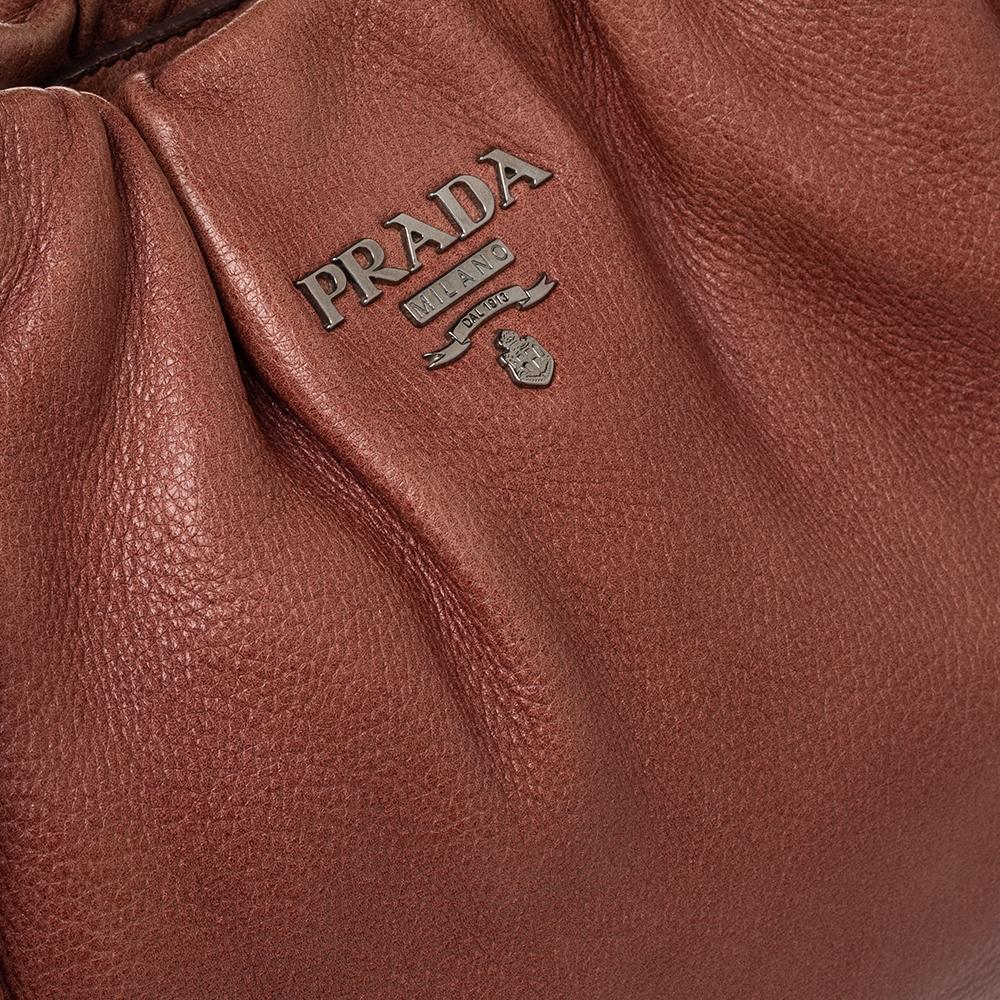 Prada Burnt Pink Cervo Leather Gathered Tote 4