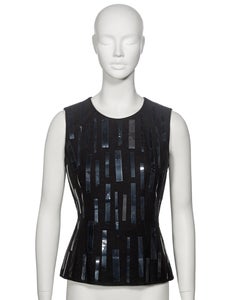 Prada by Miuccia Prada Black Boiled Wool Plastic Embellished Top, fw 1998