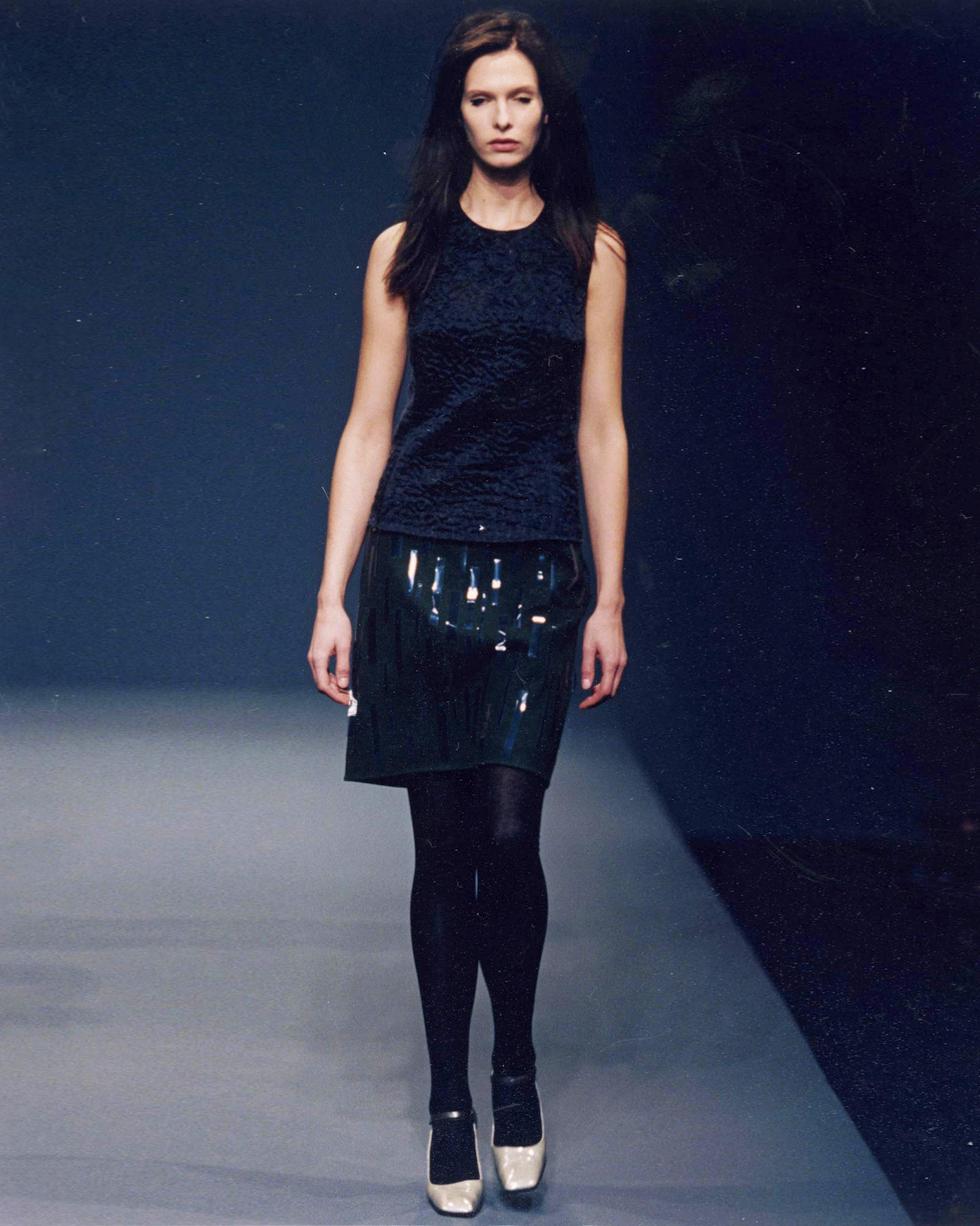 Women's Prada by Miuccia Prada Black Boiled Wool Plastic Embellished Top, fw 1998 For Sale