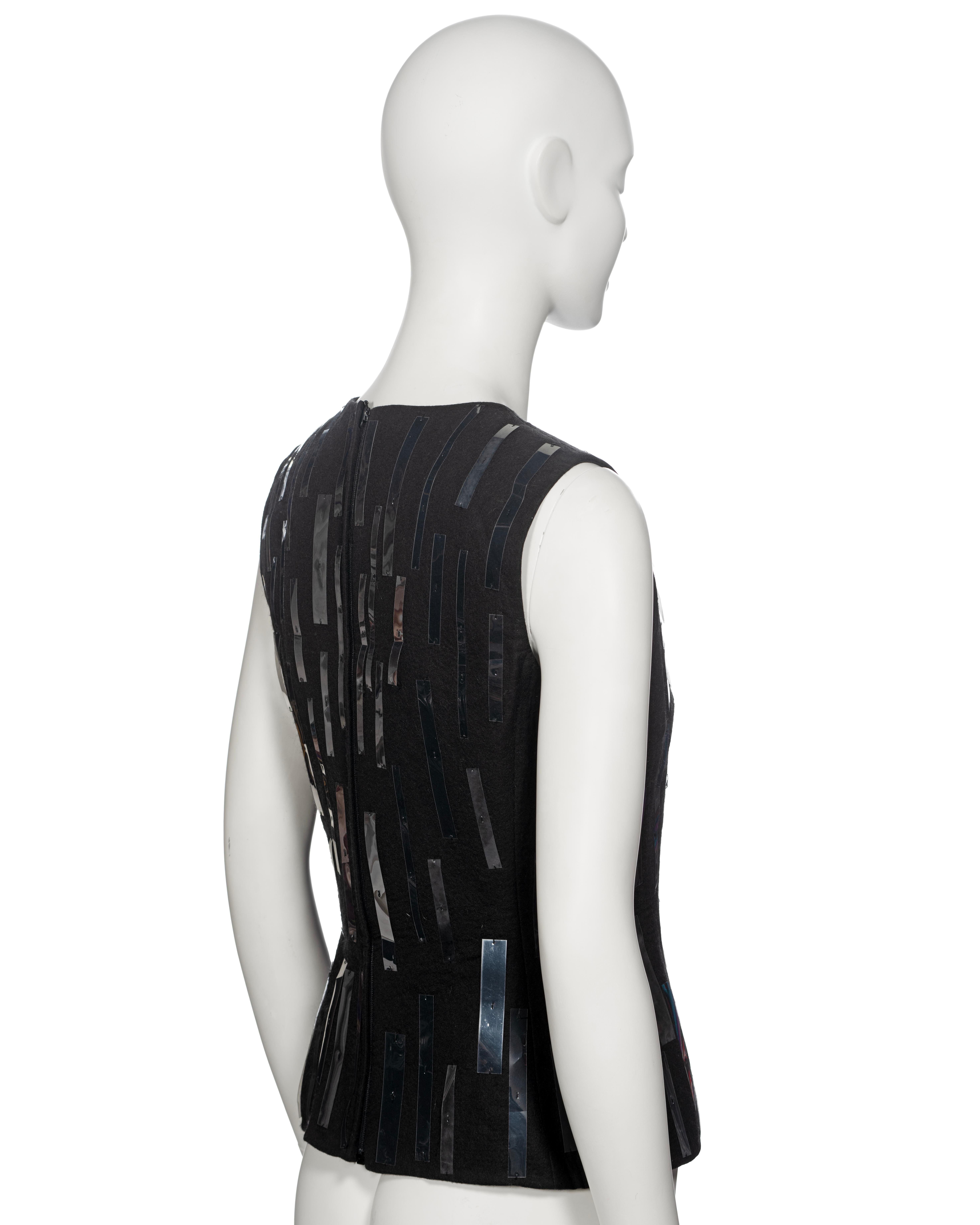 Prada by Miuccia Prada Black Boiled Wool Plastic Embellished Top, fw 1998 For Sale 4