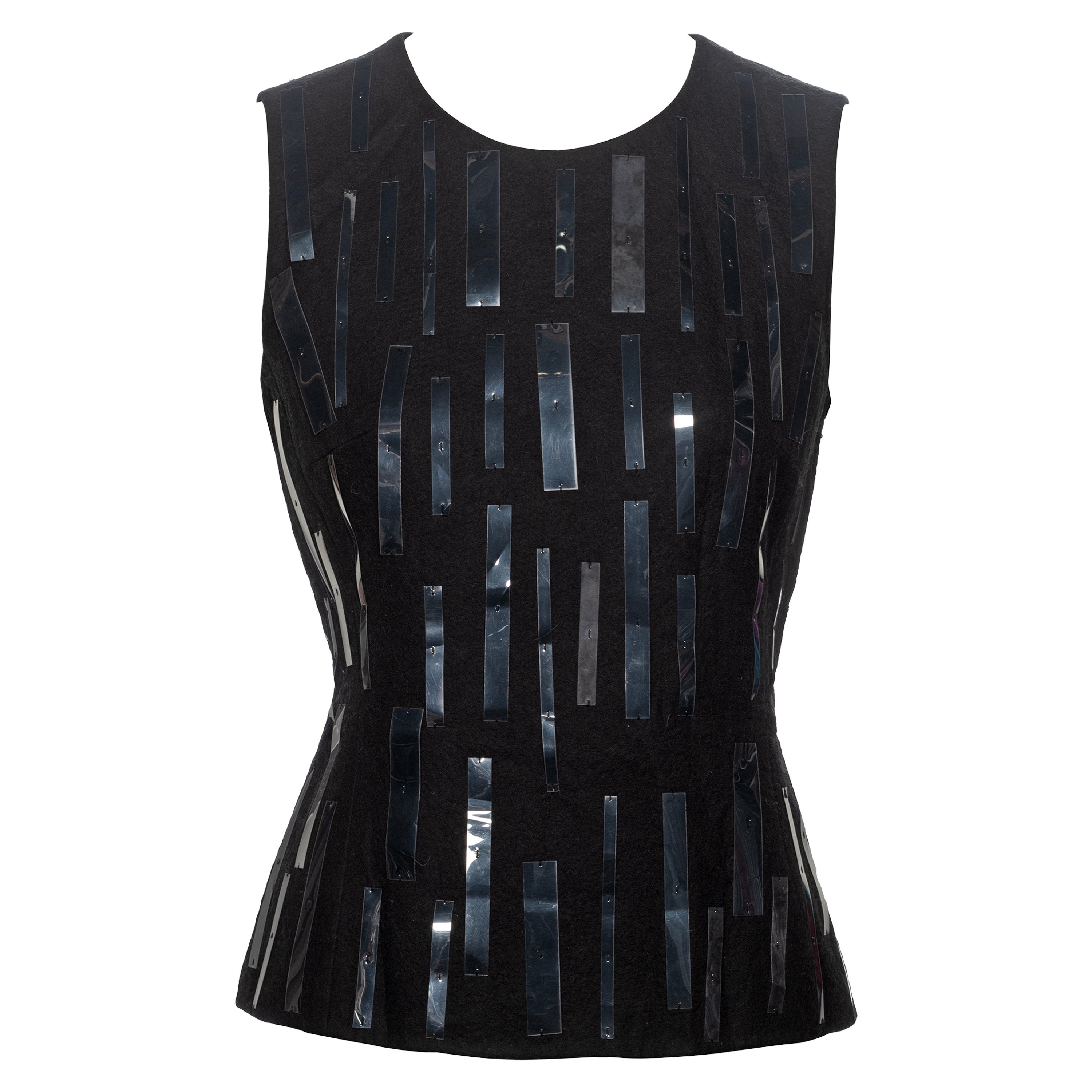 Prada by Miuccia Prada Schwarzes Oberteil aus gekochter Wolle mit Plastikverzierungen, fw 1998