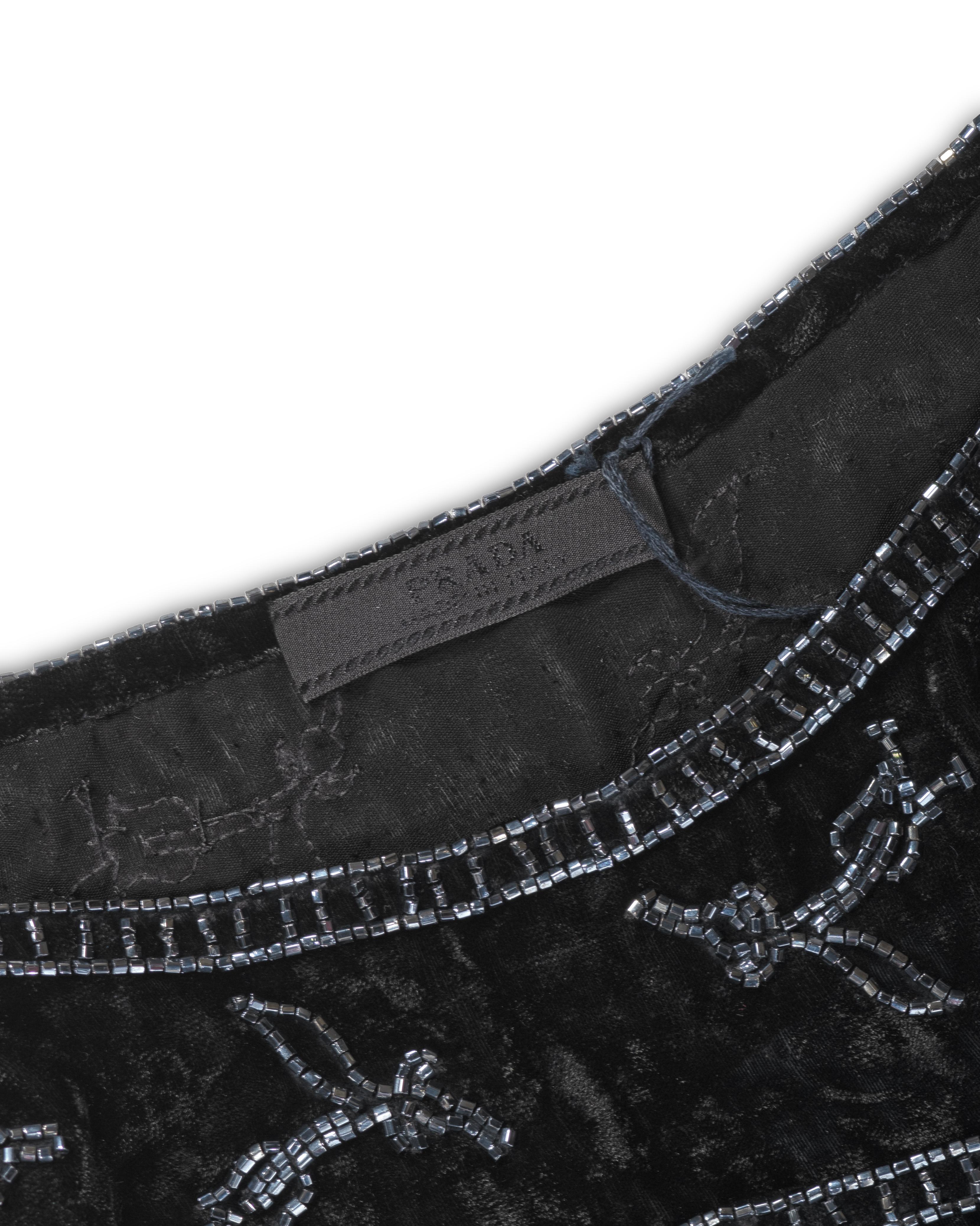 Prada by Miuccia Prada Black Crushed Velvet Bead Embroidered Slip Dress, fw 1997 11