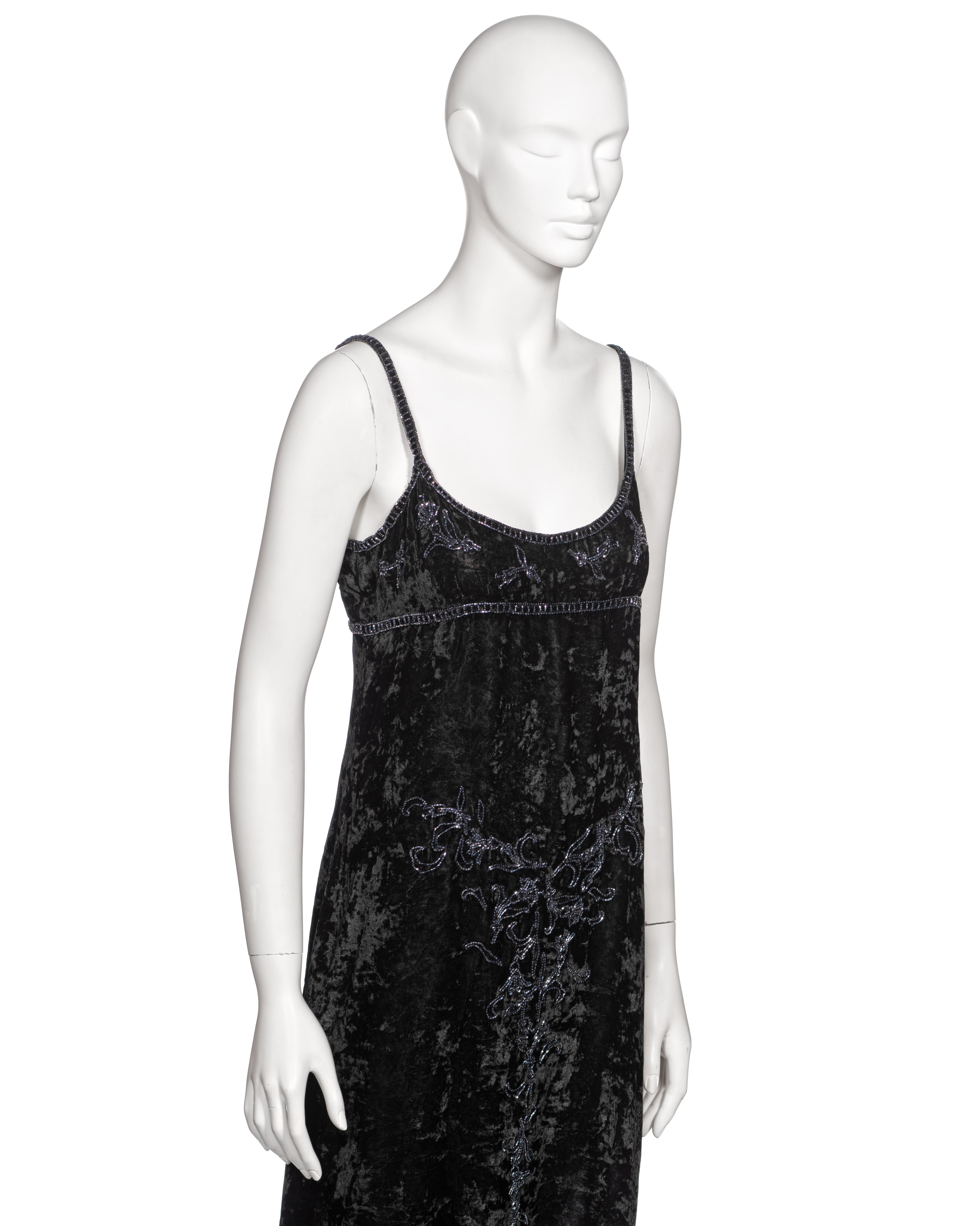 Prada by Miuccia Prada Black Crushed Velvet Bead Embroidered Slip Dress, fw 1997 3