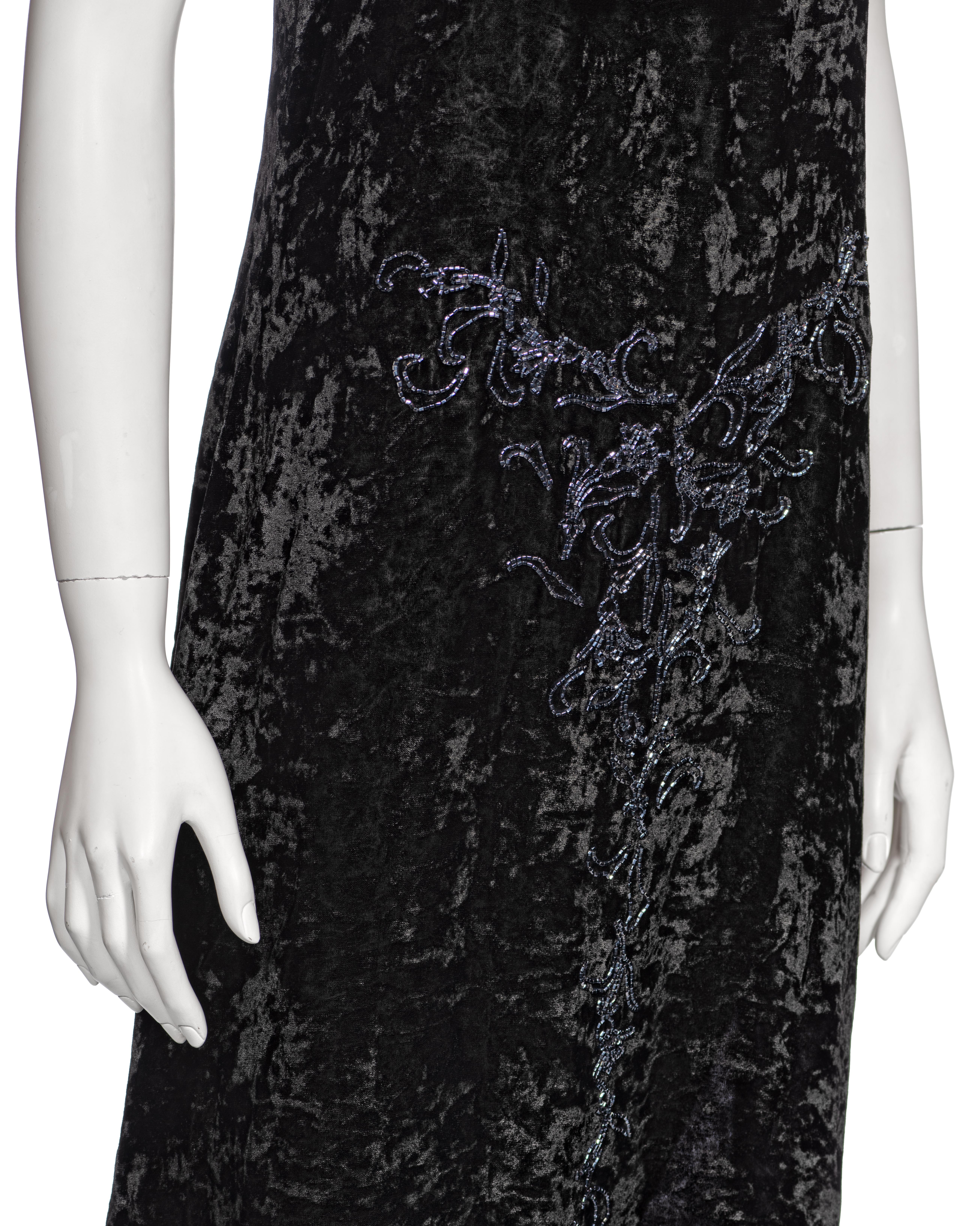 Prada by Miuccia Prada Black Crushed Velvet Bead Embroidered Slip Dress, fw 1997 For Sale 4