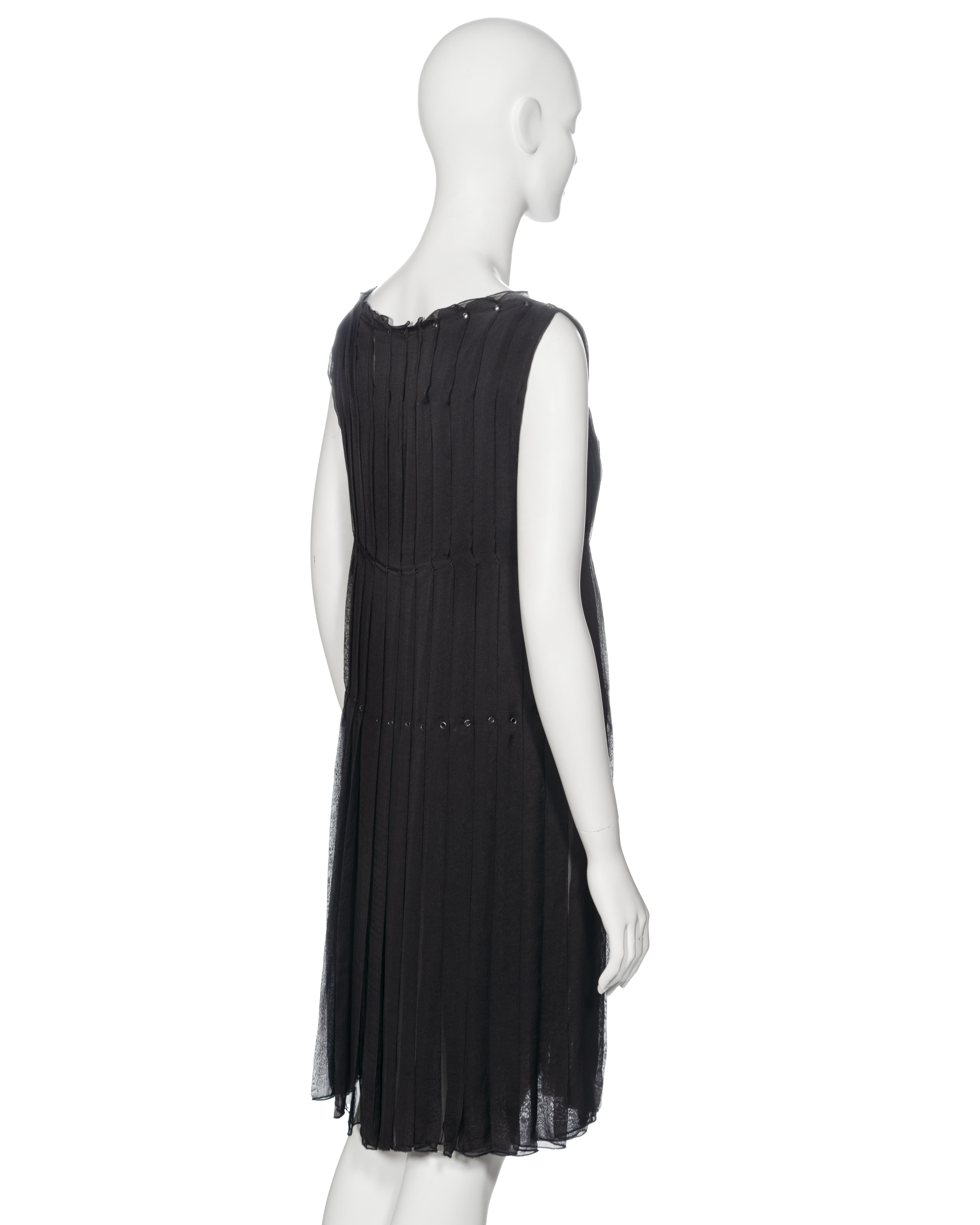 Prada by Miuccia Prada Black Silk Chiffon Box Pleated Shift Dress, ss 2000 For Sale 8