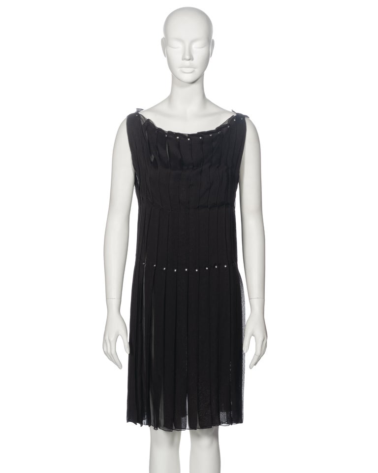 Prada by Miuccia Prada Black Silk Chiffon Box Pleated Shift Dress