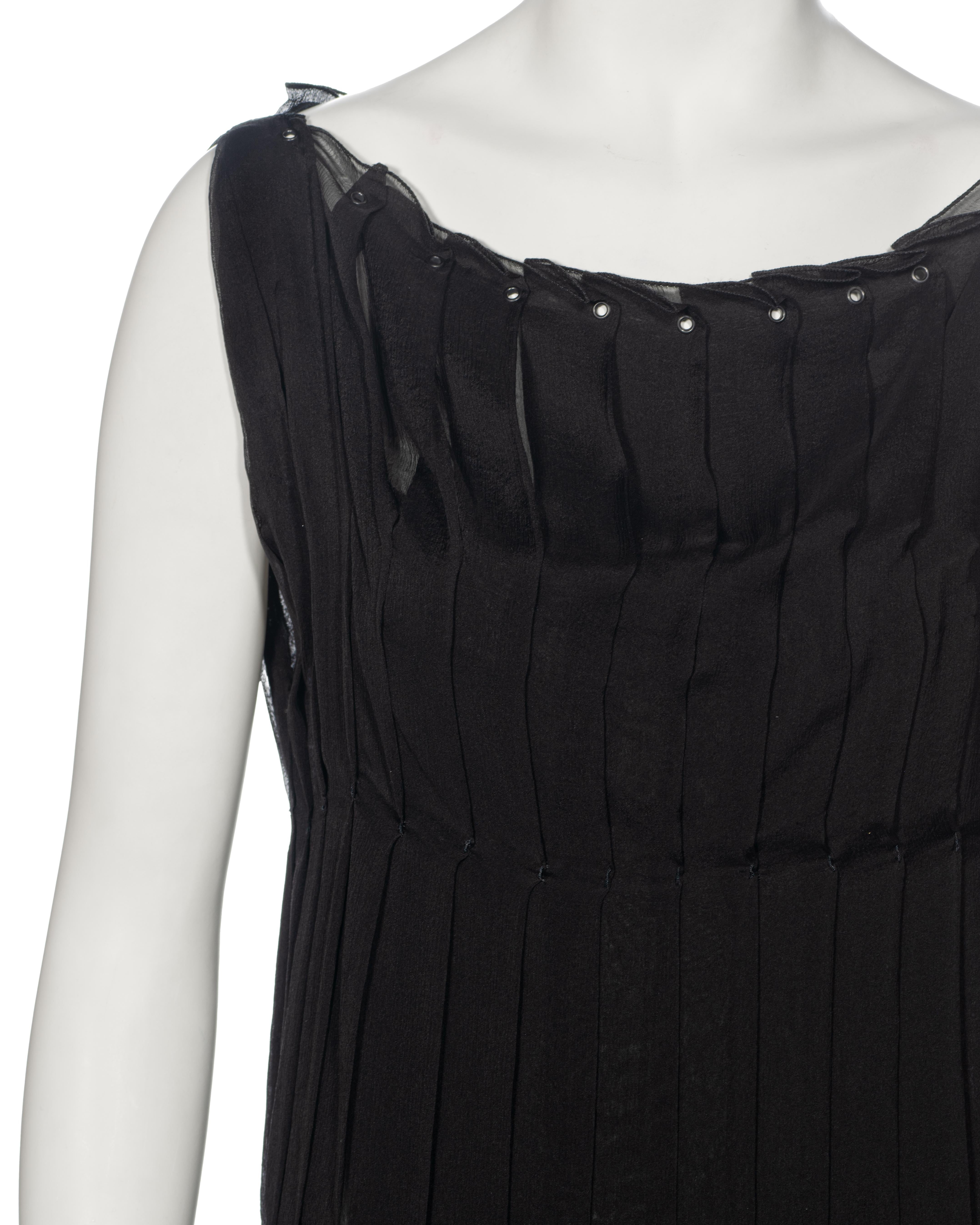 Women's Prada by Miuccia Prada Black Silk Chiffon Box Pleated Shift Dress, ss 2000 For Sale