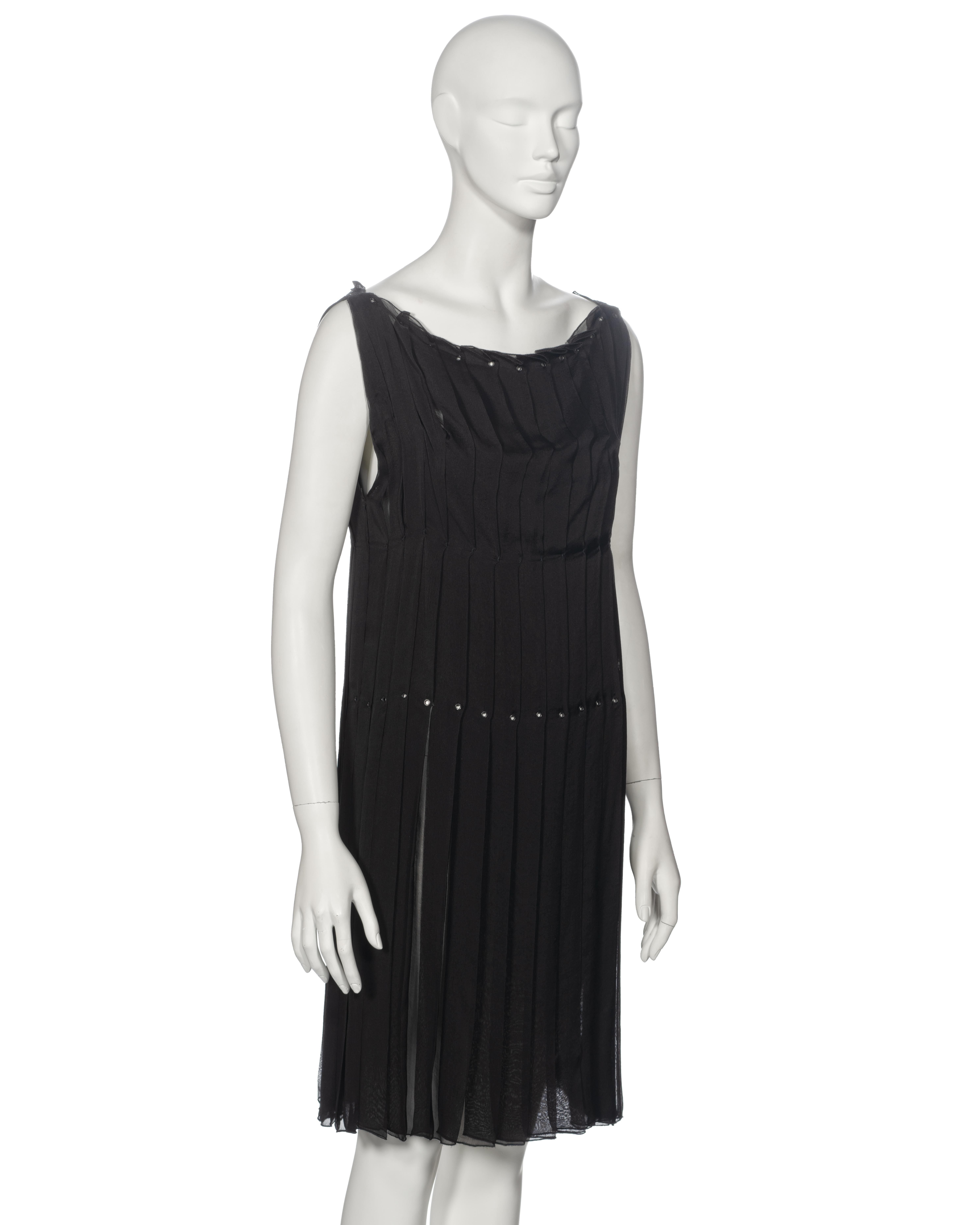 Prada by Miuccia Prada Black Silk Chiffon Box Pleated Shift Dress, ss 2000 For Sale 2