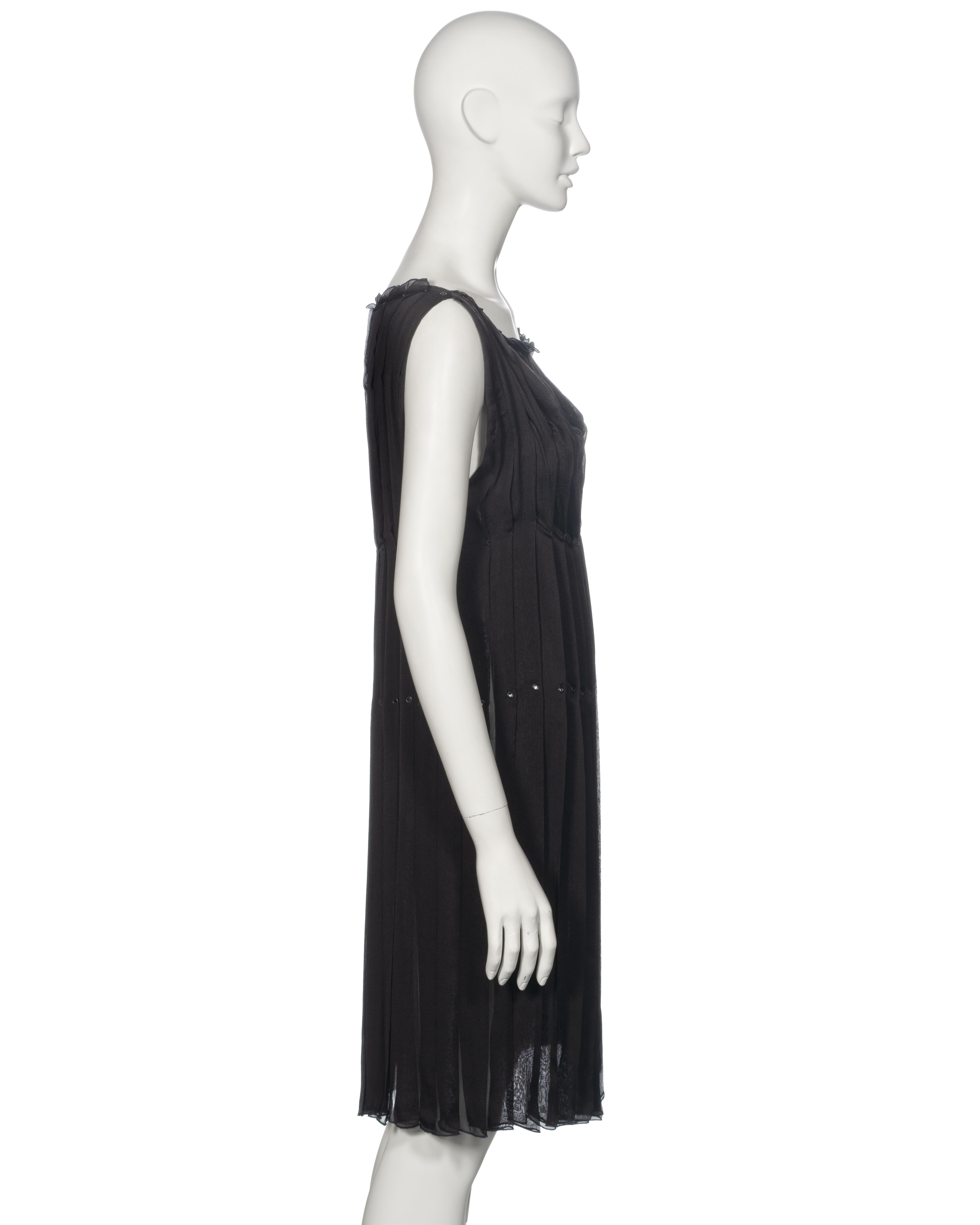 Prada by Miuccia Prada Black Silk Chiffon Box Pleated Shift Dress, ss 2000 For Sale 4