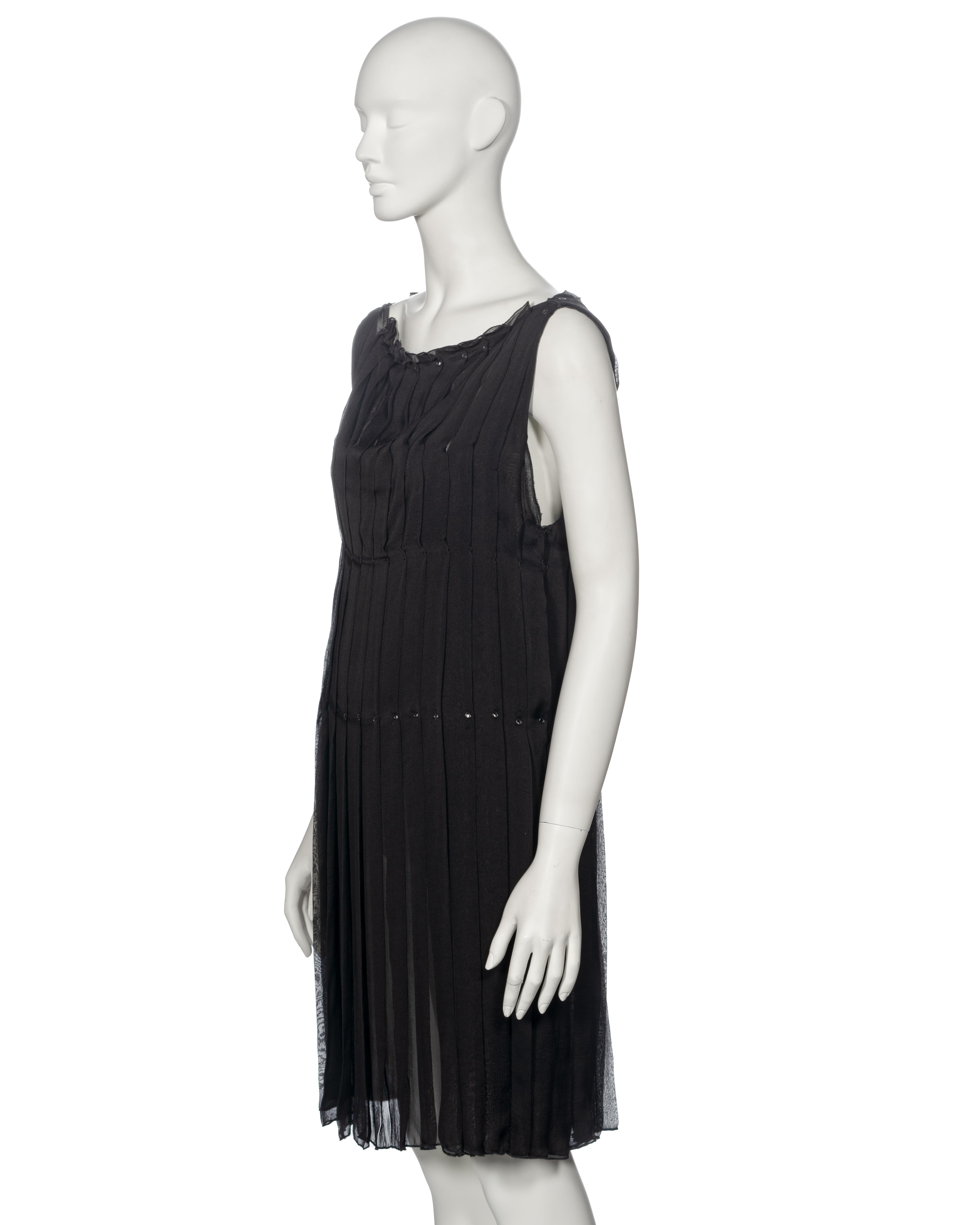 Prada by Miuccia Prada Black Silk Chiffon Box Pleated Shift Dress, ss 2000 For Sale 5