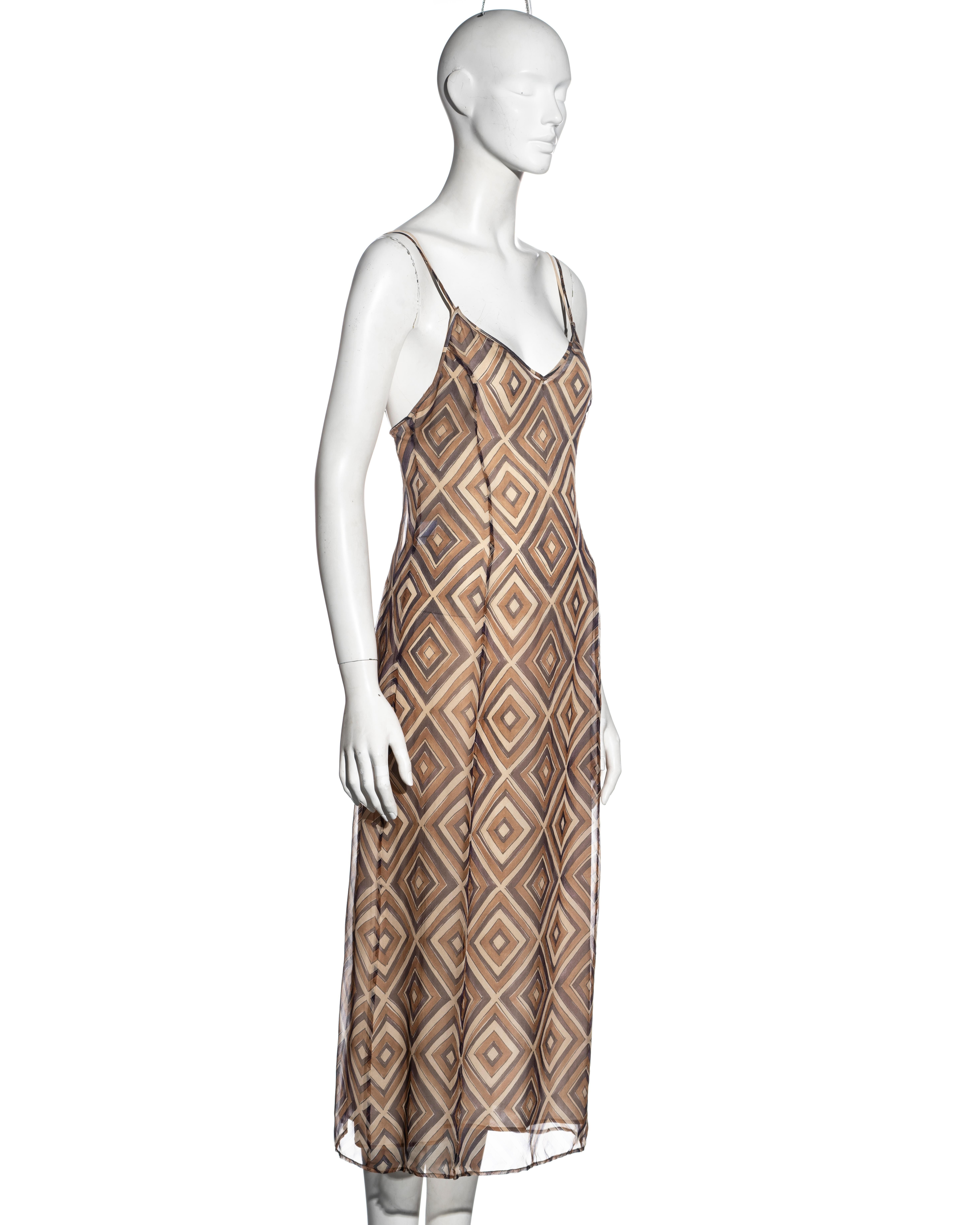 Prada by Miuccia Prada brown silk chiffon slip dress, fw 1996 For Sale 2