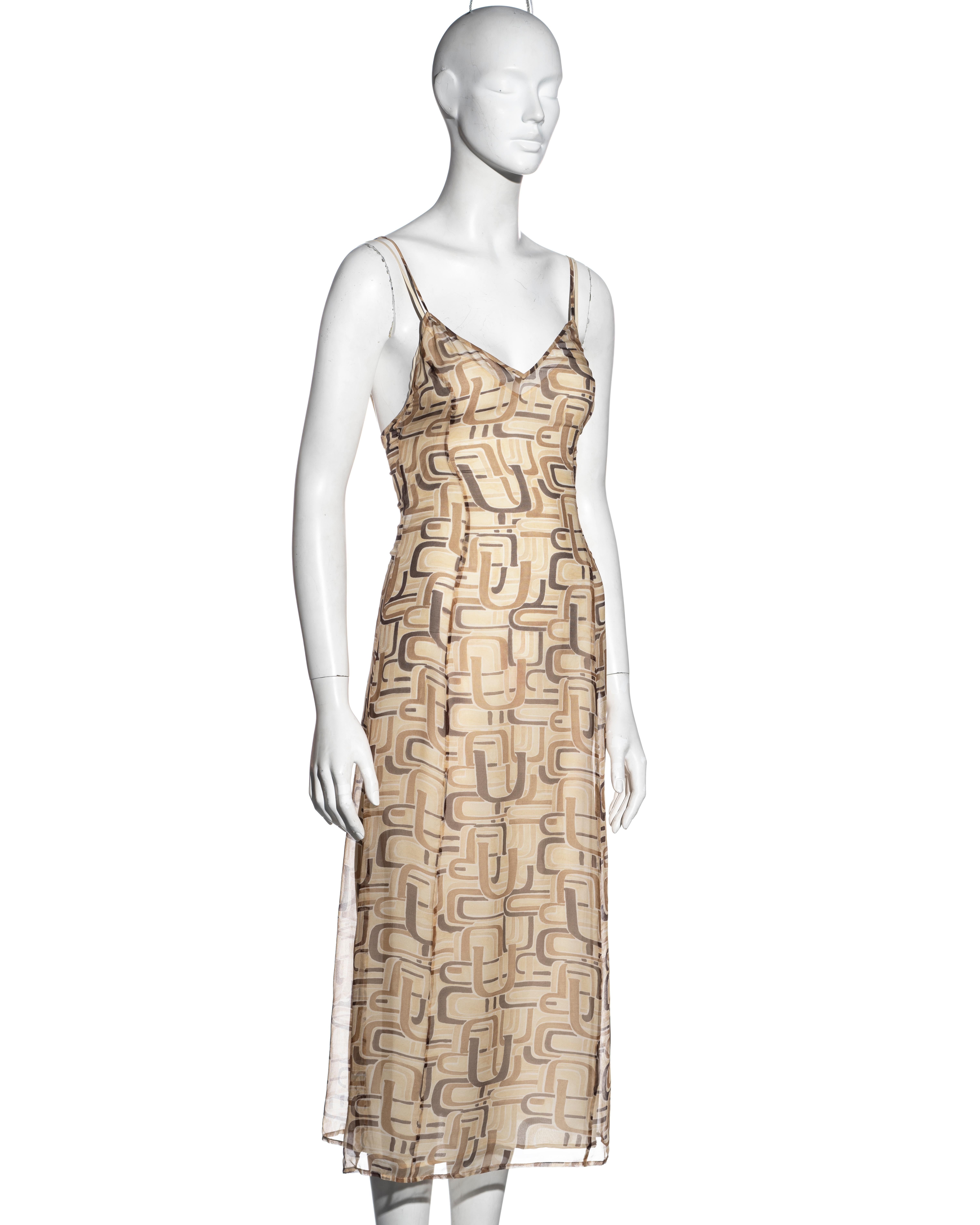 Beige Prada by Miuccia Prada brown silk chiffon slip dress, fw 1996 For Sale