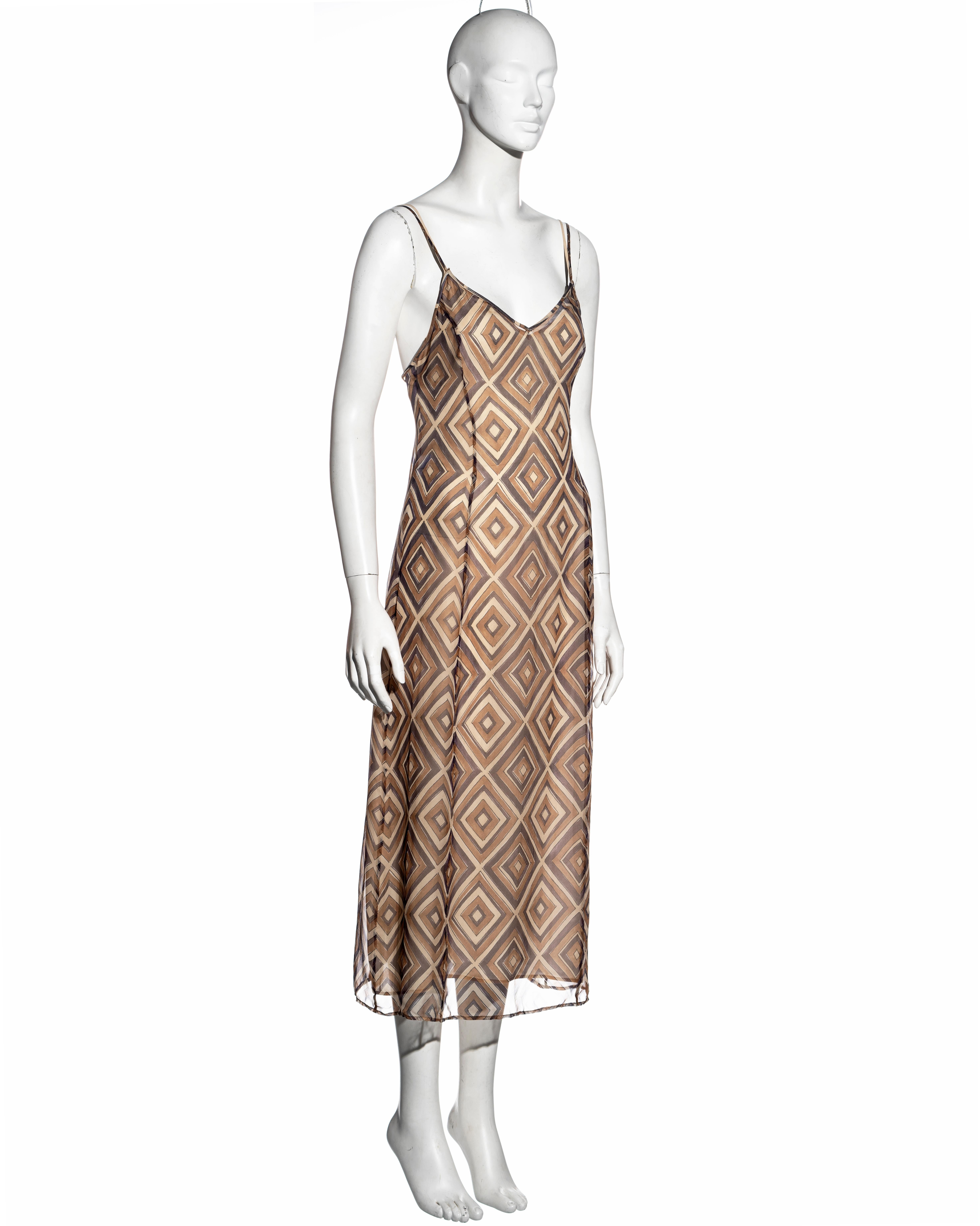 Women's Prada by Miuccia Prada brown silk chiffon slip dress, fw 1996 For Sale