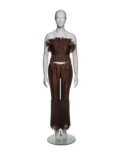 Prada by Miuccia Prada Brown Silk Organza Fringed Ensemble, SS 1993