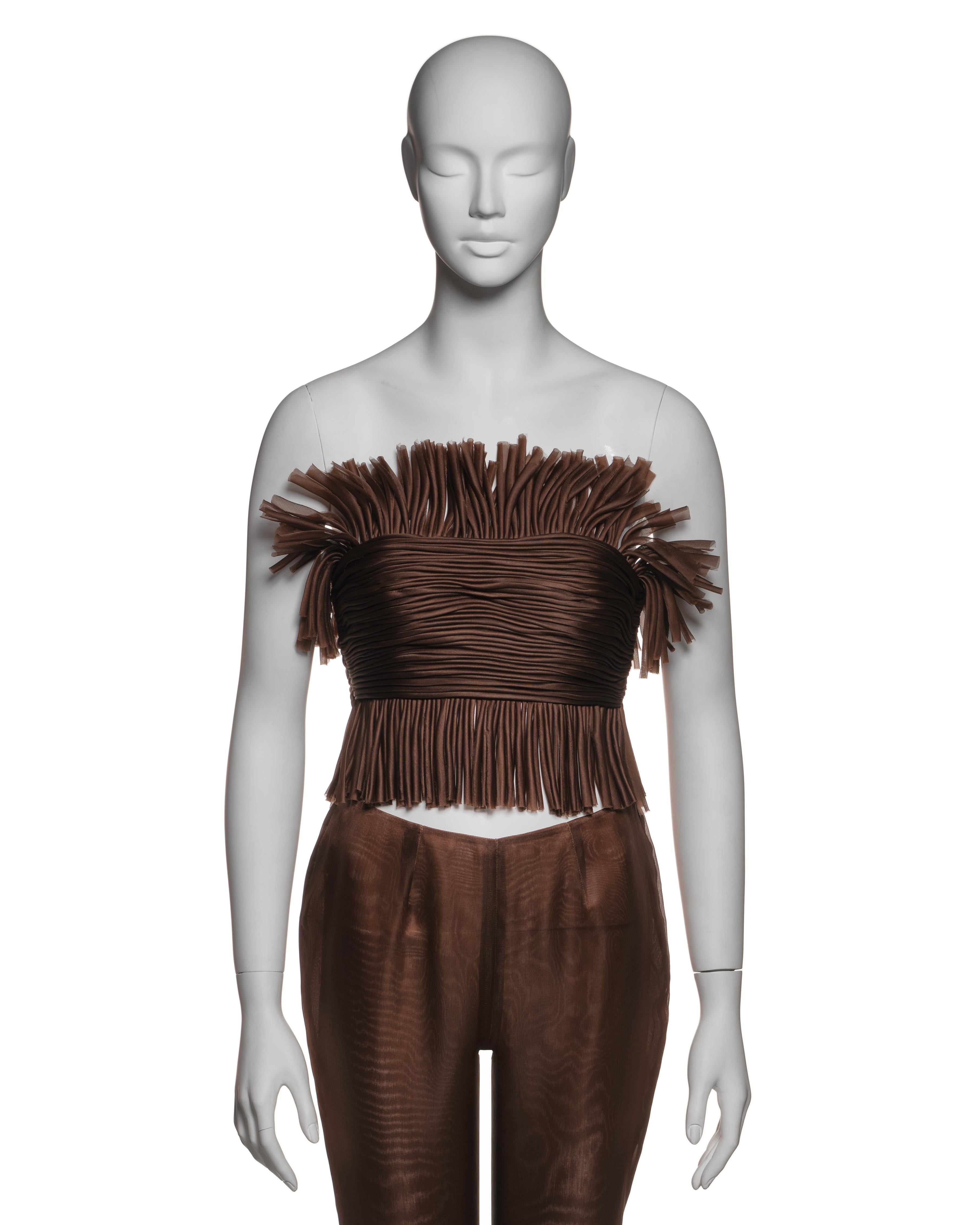 Nero Prada by Miuccia Prada - Ensemble di frange in organza di seta marrone, SS 1993 in vendita