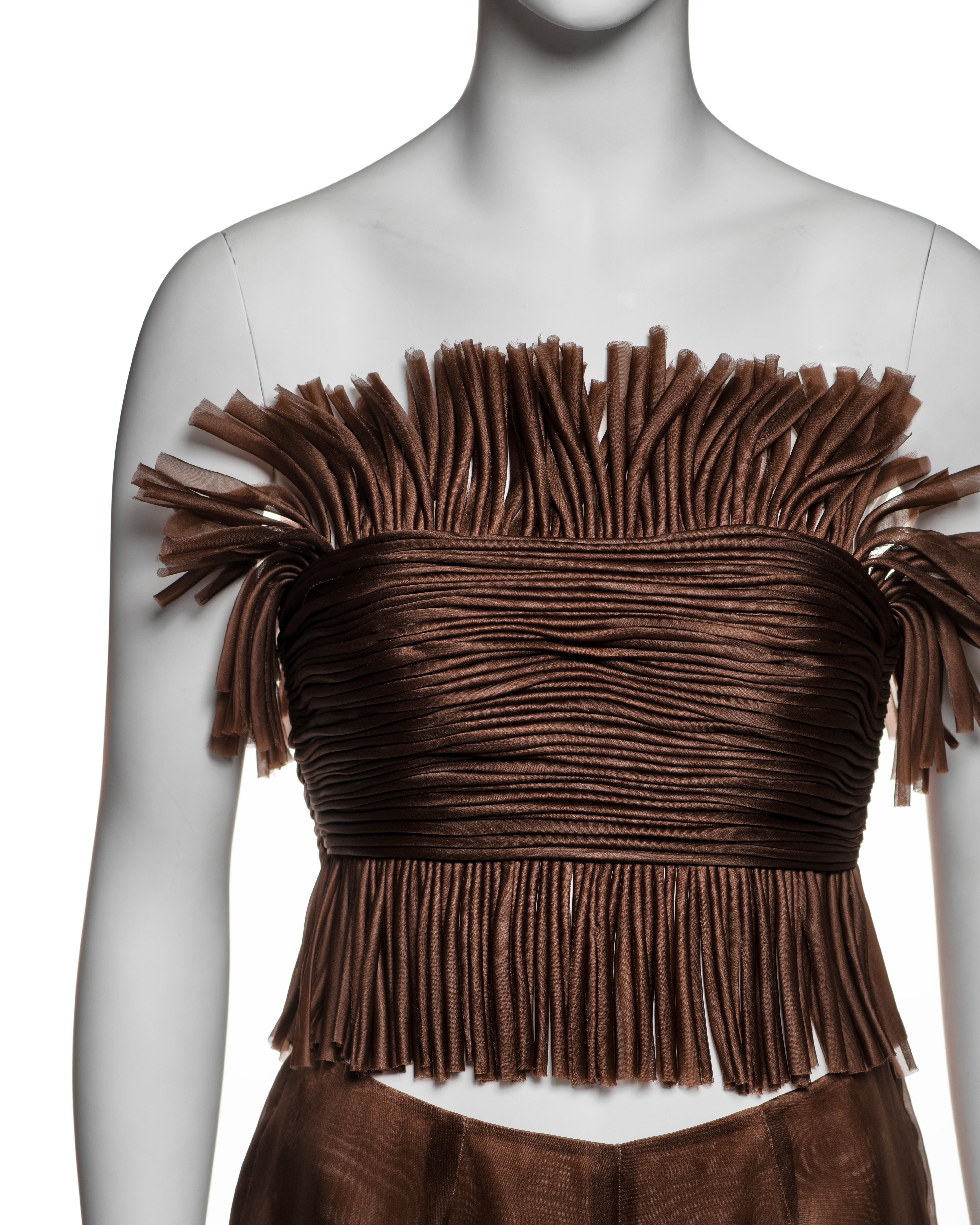 Prada by Miuccia Prada - Ensemble di frange in organza di seta marrone, SS 1993 in vendita 1