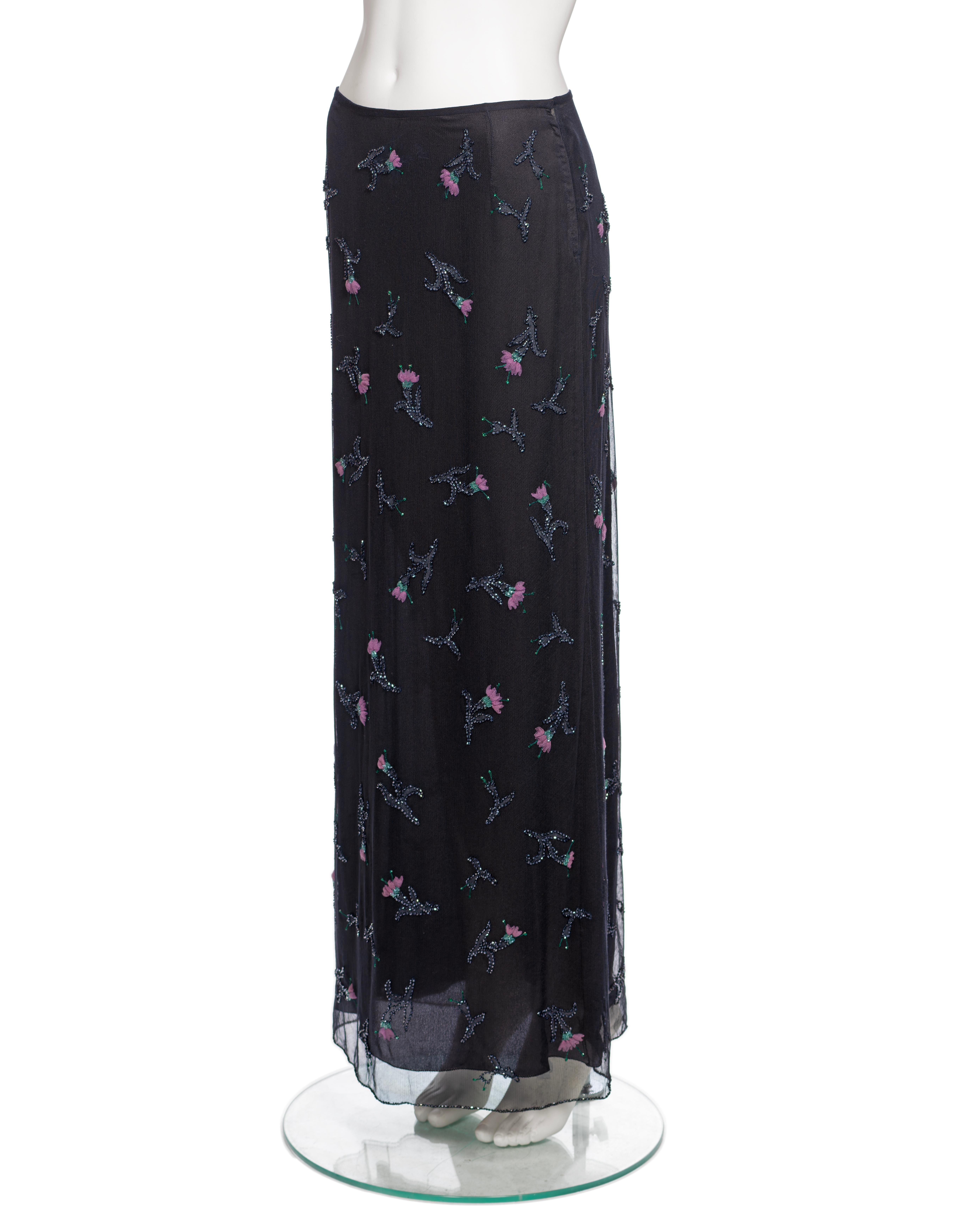Prada by Miuccia Prada Cotton Tulle Bead Embroidered Maxi Skirt, FW 1997 8
