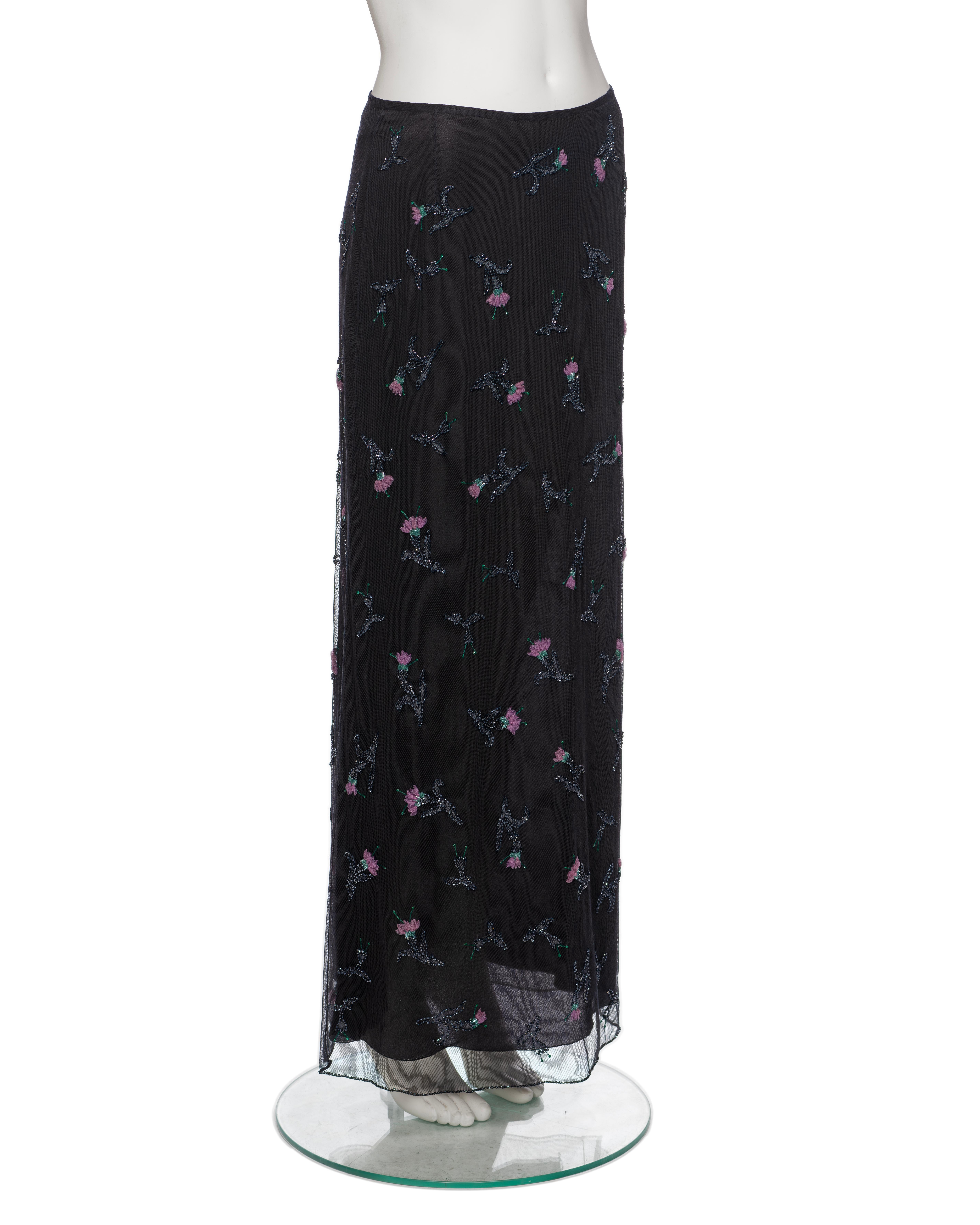 Prada by Miuccia Prada Cotton Tulle Bead Embroidered Maxi Skirt, FW 1997 4