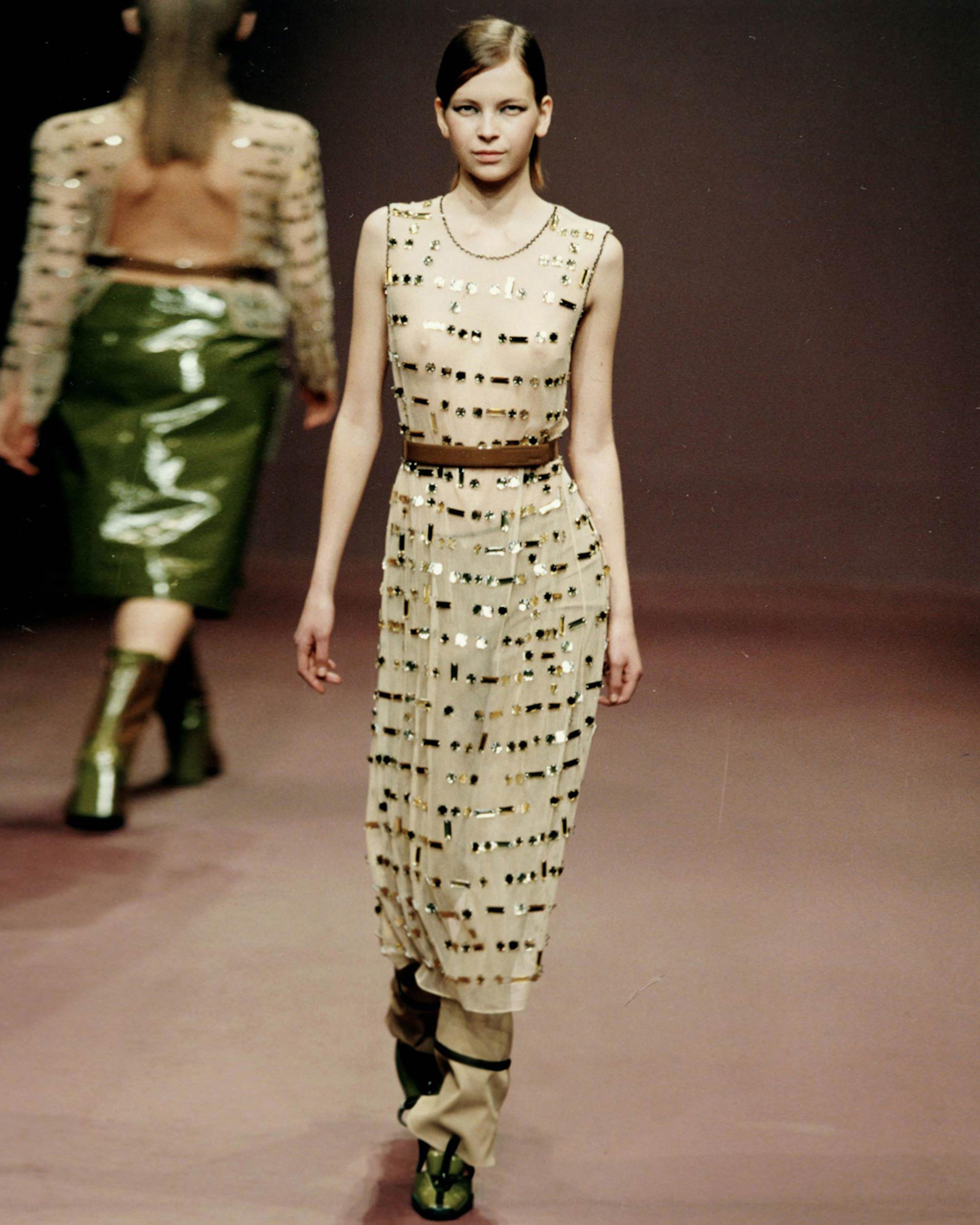 Prada by Miuccia Prada Embellished Silk Organza Top and Maxi Skirt Set, fw 1999 In Good Condition In London, GB