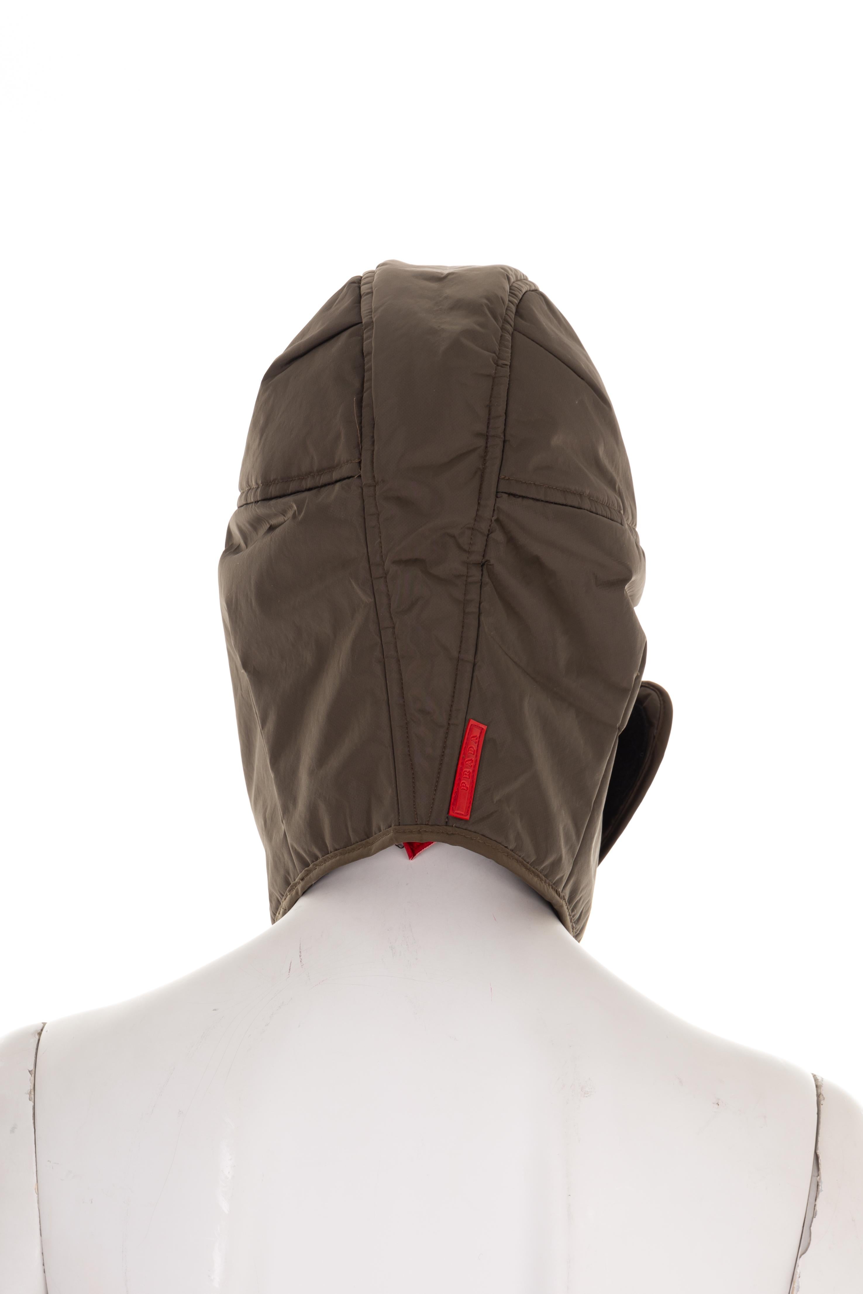 Gray Prada by Miuccia Prada F/W 1999 olive green nylon padded balaclava, NWT