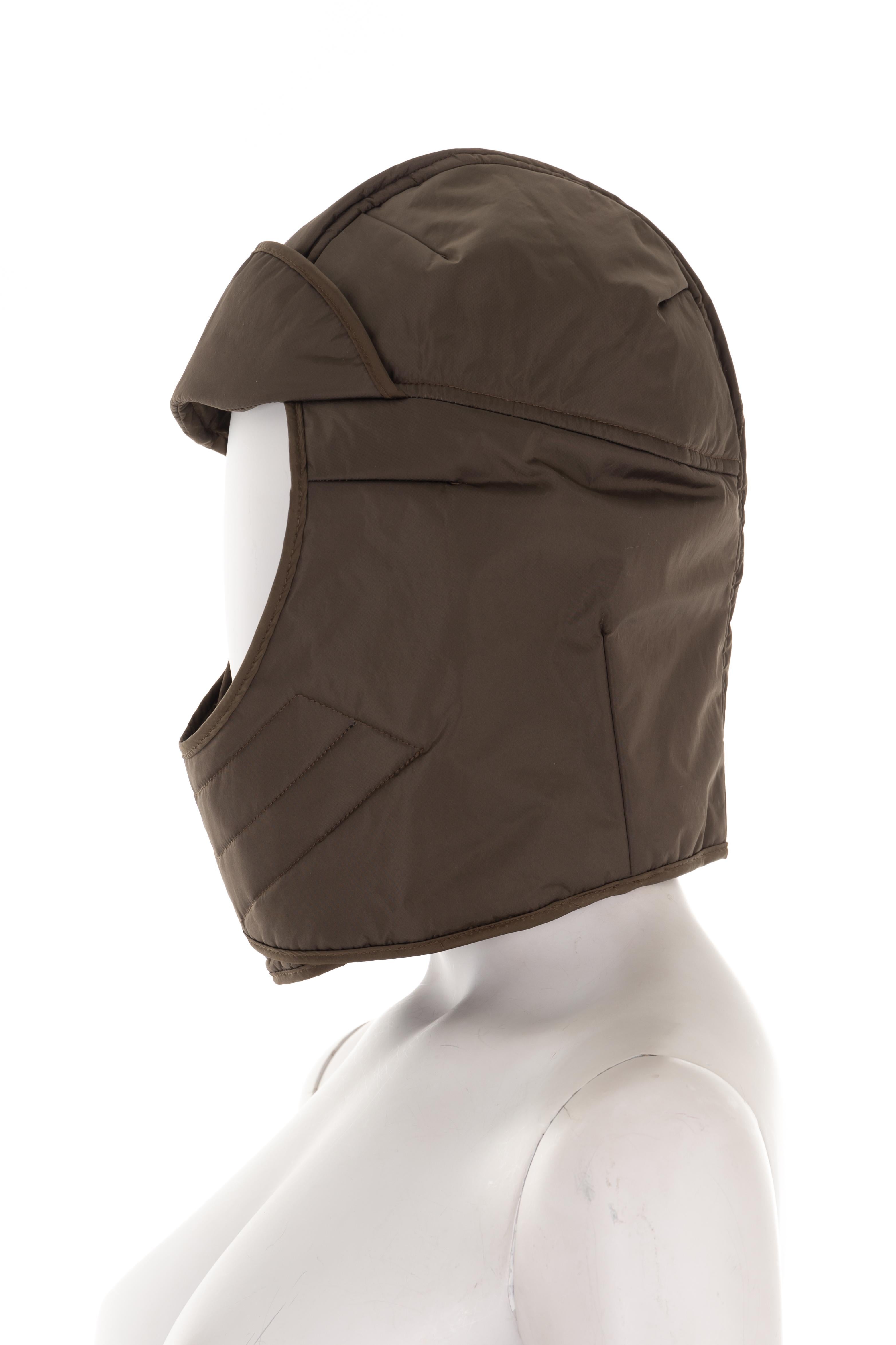 Women's or Men's Prada by Miuccia Prada F/W 1999 olive green nylon padded balaclava, NWT