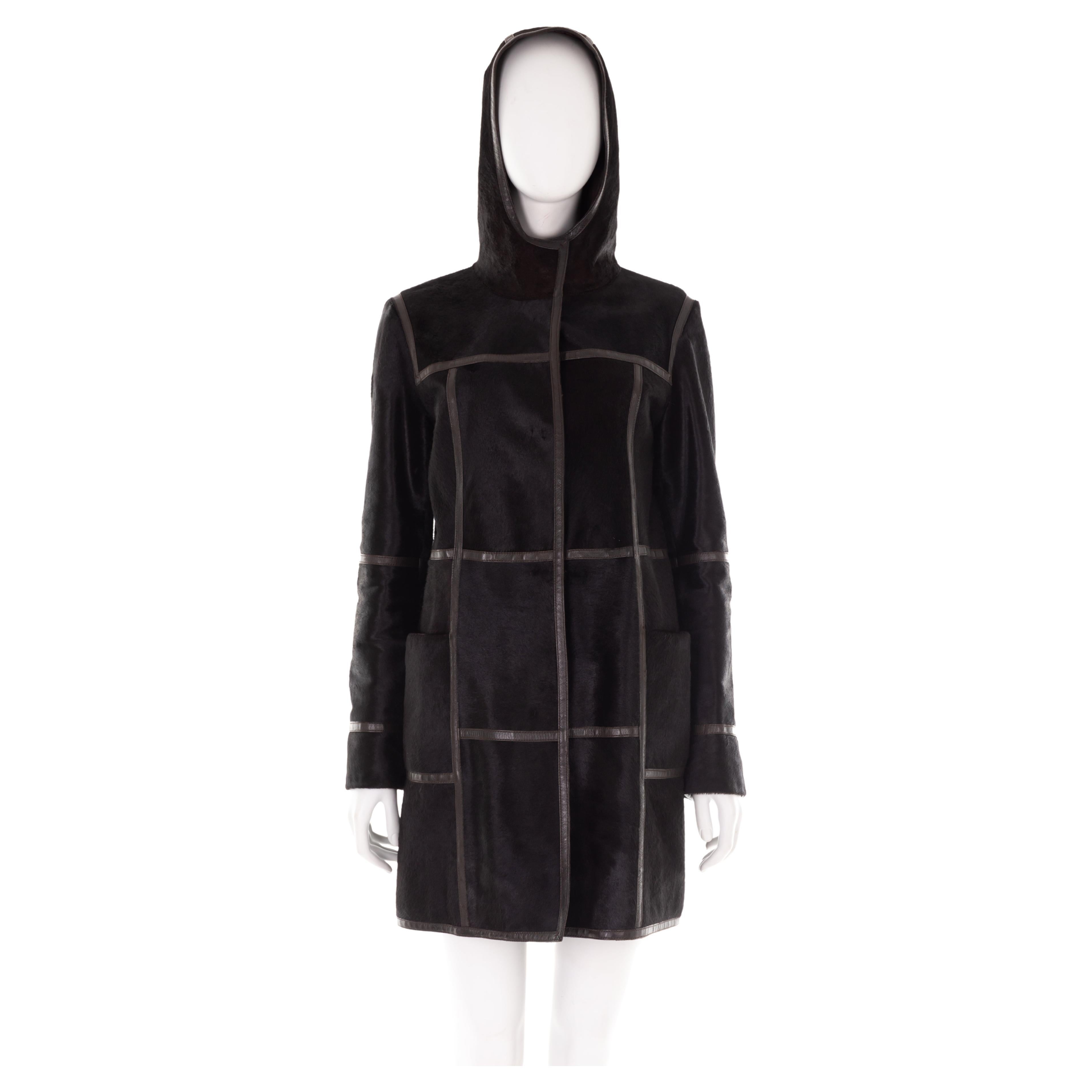 Prada by Miuccia Prada F/W 2005 black calfskin hooded coat 