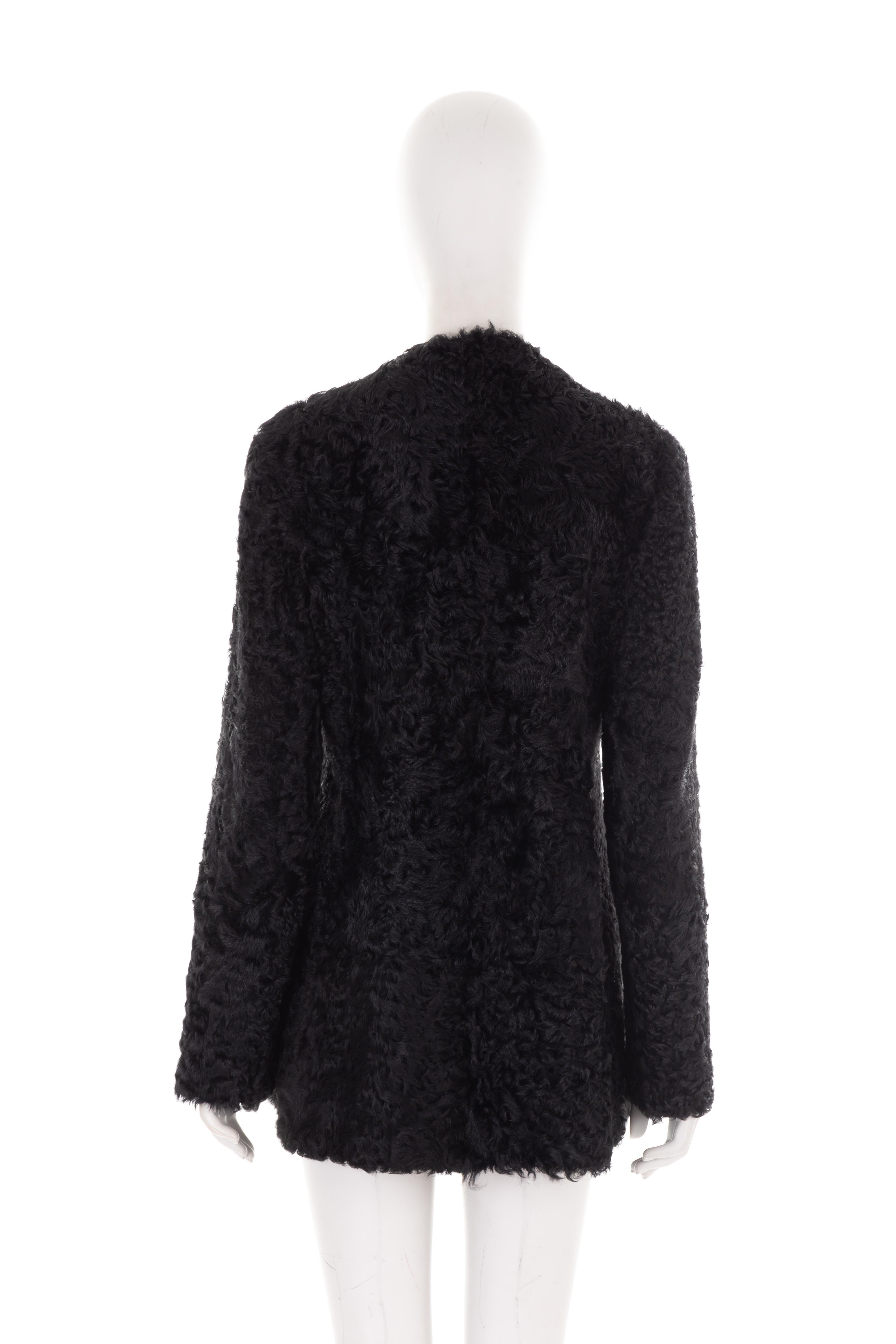 Prada by Miuccia Prada F/W 2011 black curly Mongolian lamb fur coat In Excellent Condition For Sale In Rome, IT