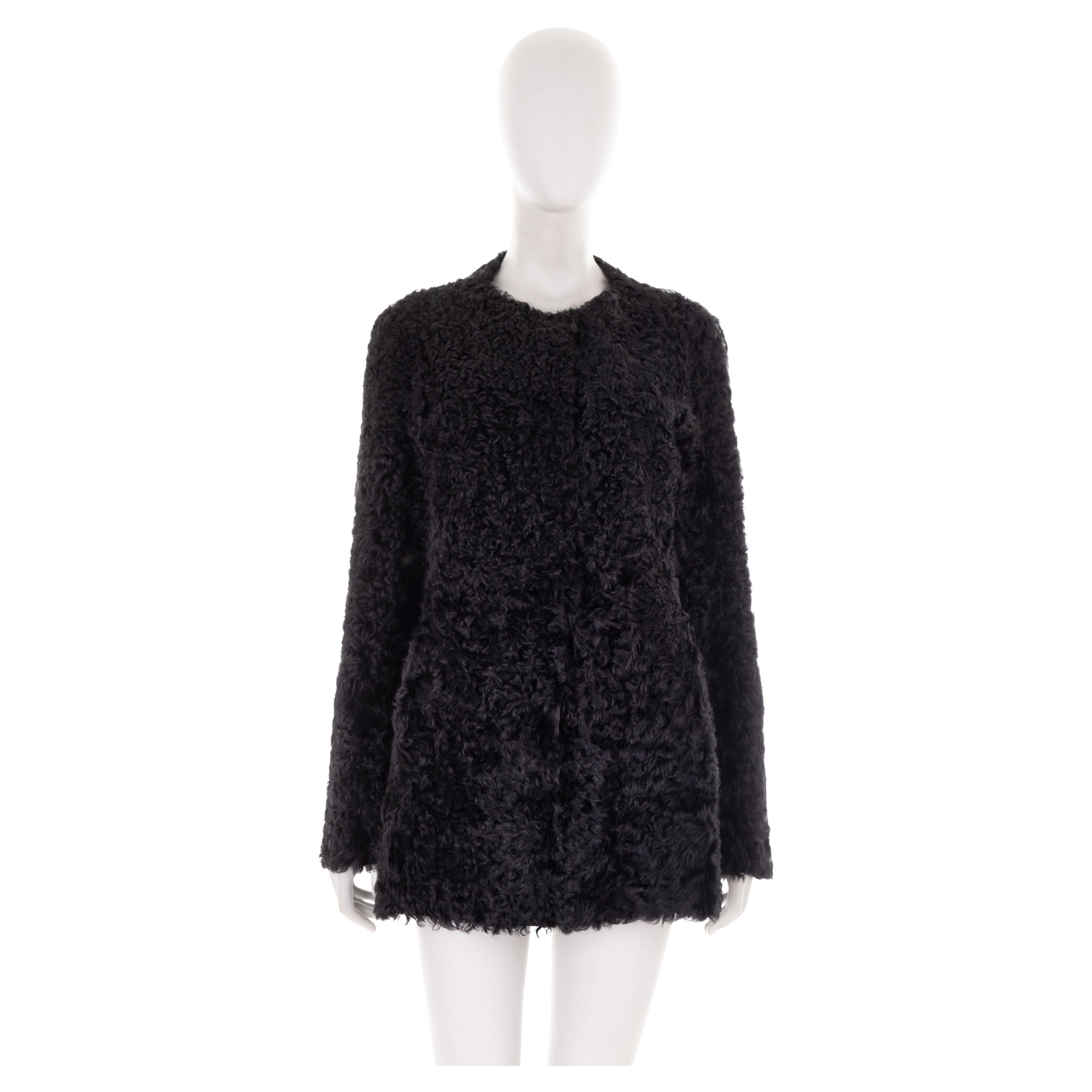 Prada by Miuccia Prada F/W 2011 black curly Mongolian lamb fur coat For Sale